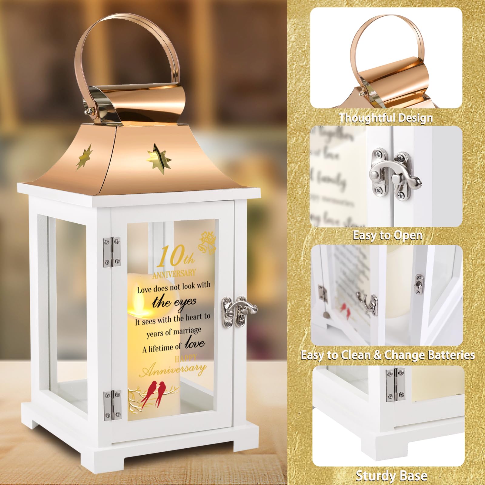 10th Wedding Anniversary Lantern - Romantic Tin Anniversary Gift for Couples, Parents, Husband or Wife | Unique 10 Year Marriage Keepsake | Perfect for Home Decor, Romantic Dinners & Anniversary Celebrations