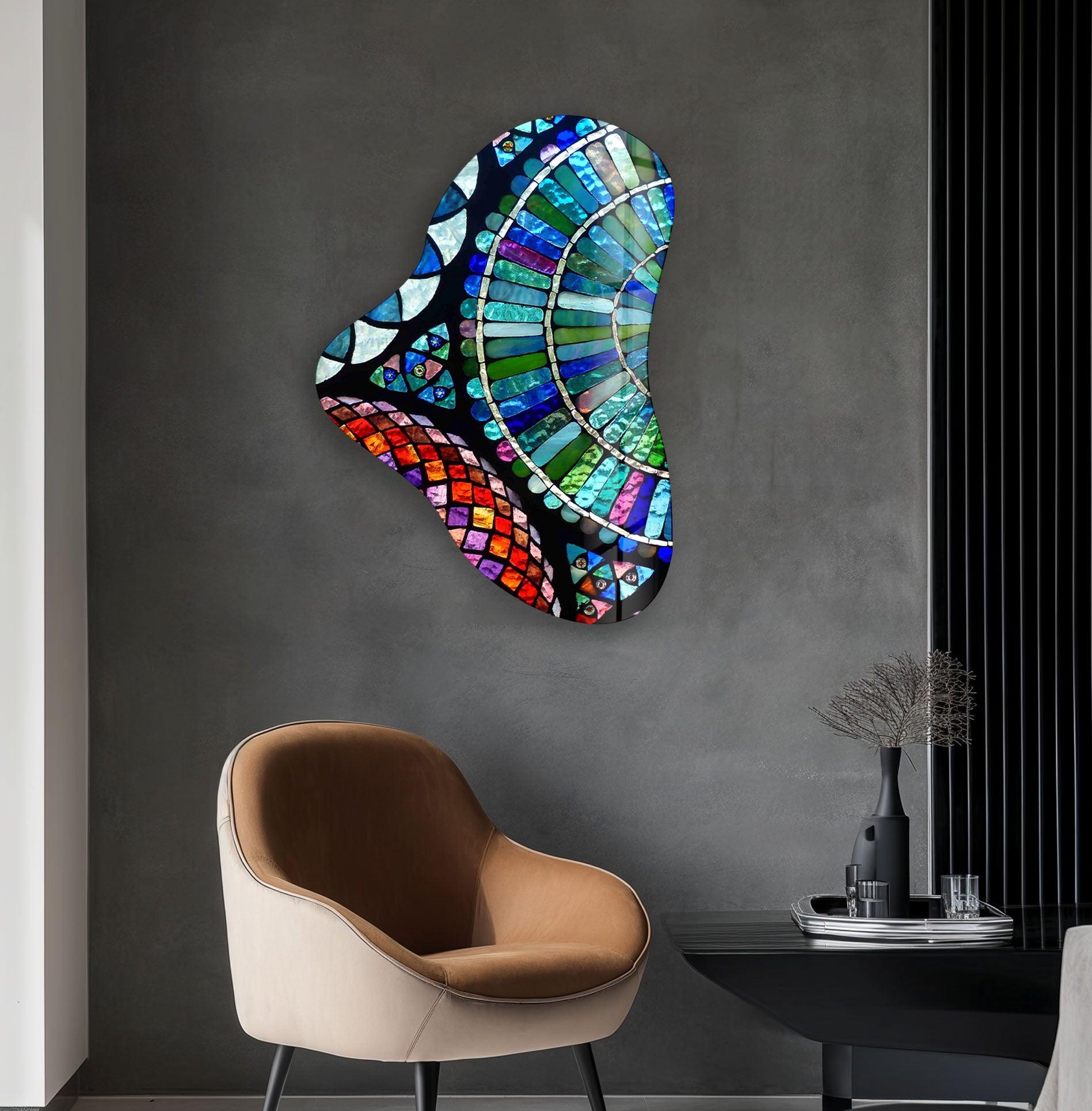 Blue Mosaic Asymmetric Glass Wall Art - Handmade Modern Abstract Decor for Living Room, Bedroom & Office - Unique Home Decor Gift Idea