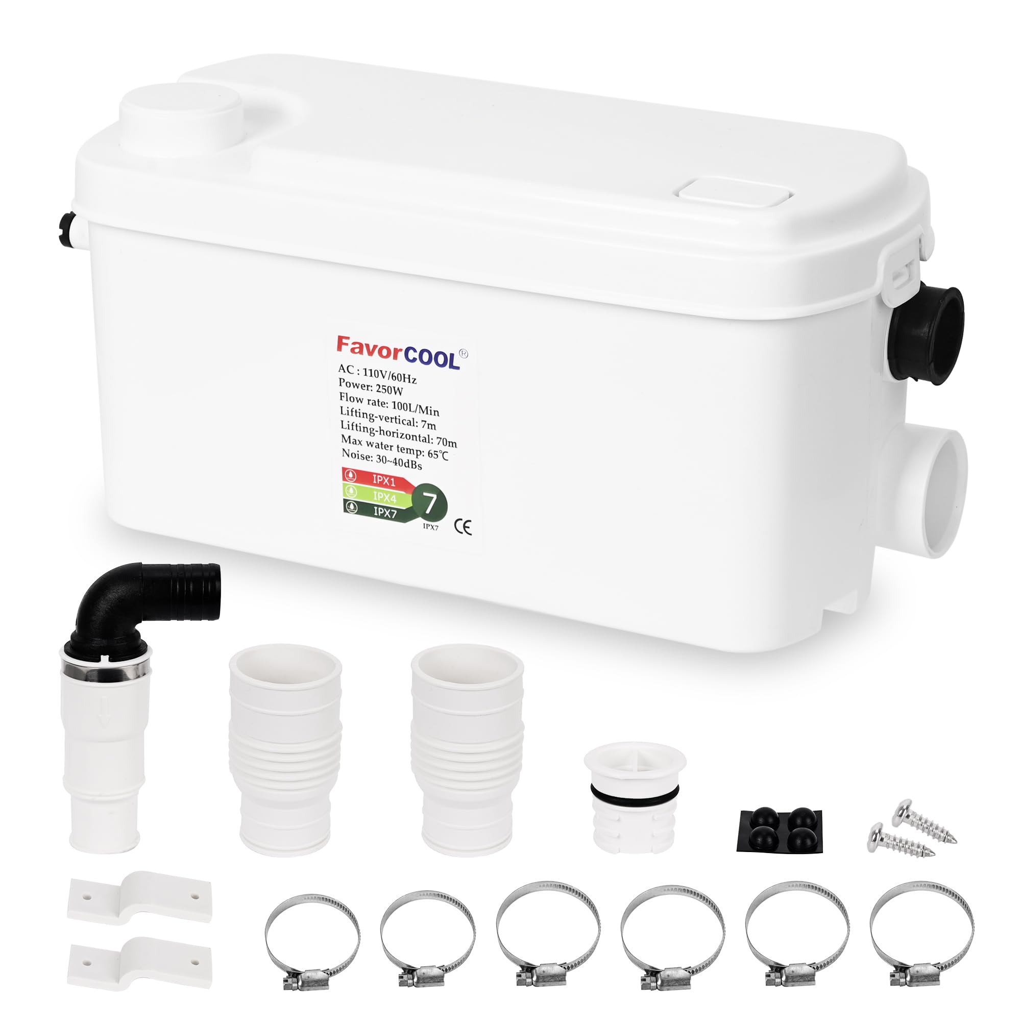 250W Macerator Sewage Pump with 3 Water Inlets - Upflush to 22.9ft/7m for Basement, Kitchen, Shower & Laundry - Powerful Wastewater Treatment Solution for Home and Commercial Use