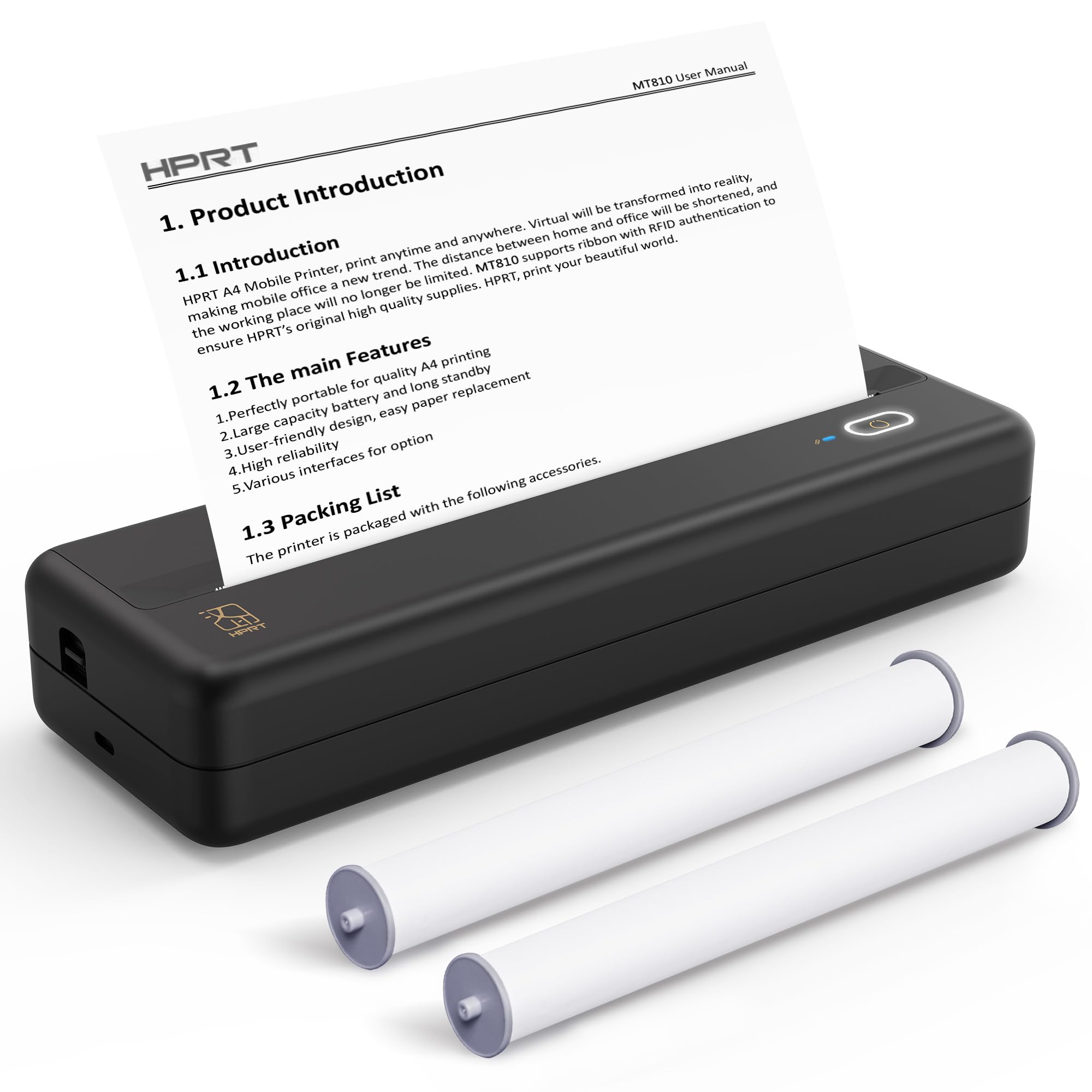 HPRT MT810 Portable Wireless Bluetooth Thermal Printer for Receipts & Labels - Includes 2 Rolls (8.3