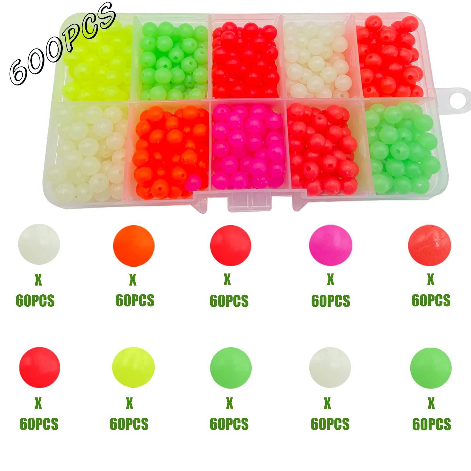 Glow in Dark Plastic Fishing Beads - Colorful Soft Rubber Beads for Freshwater & Saltwater Fishing Rigs | Perfect for Night Fishing & DIY Tackle Making