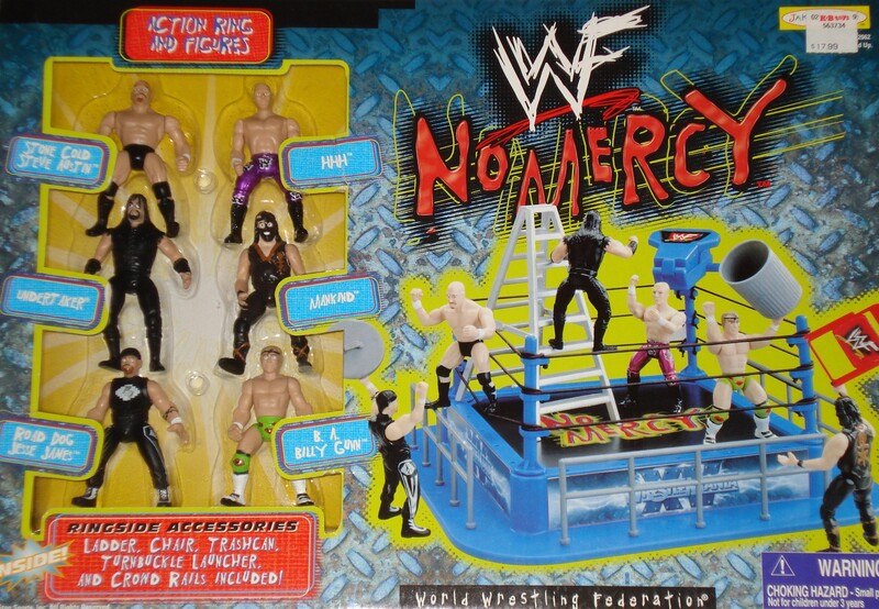 1999 WWF Jakks Pacific Mini Slammin' Action No Mercy Wrestling Ring & Figures - Collectible Toy for Wrestling Fans, Kids Play & Display