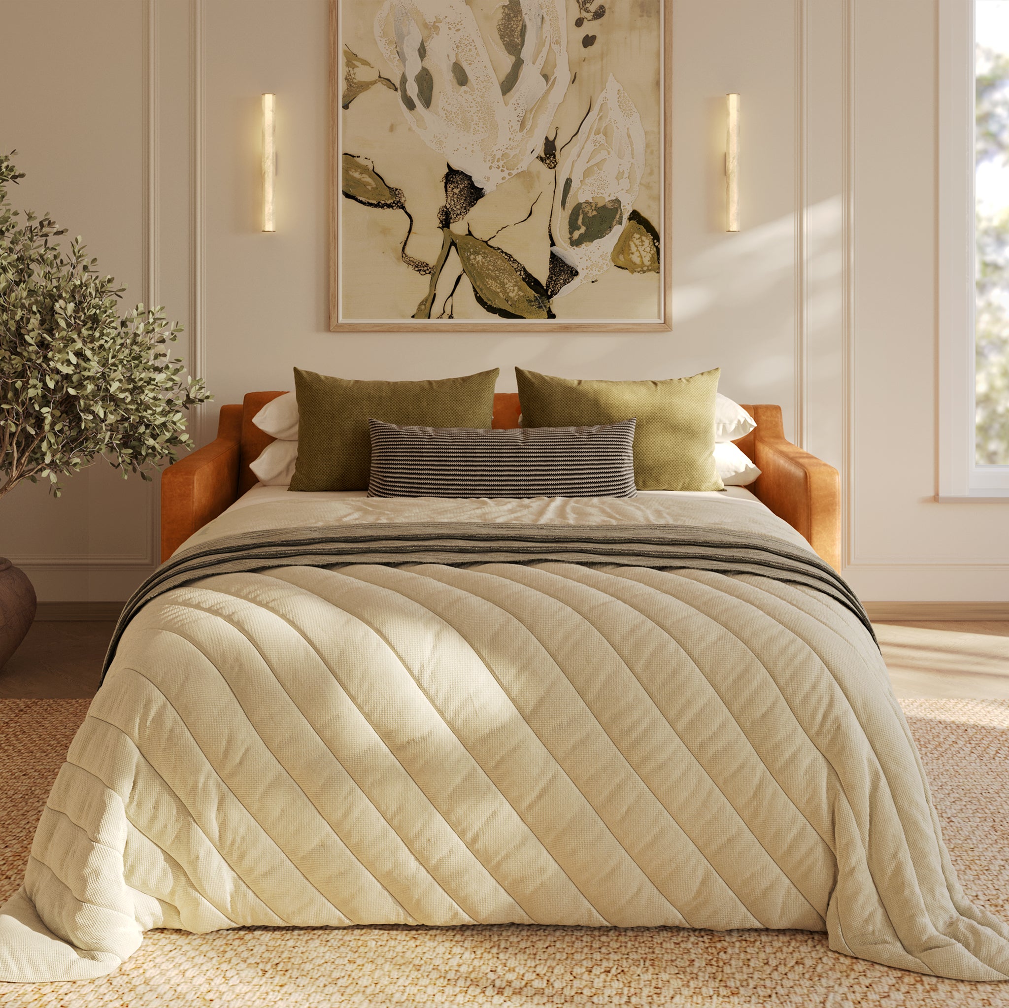 Sorrento Leather Convertible Sleeper Sofa with Pull-Out Bed - Modern Sectional Couch for Small Spaces, Living Room & Guest Room