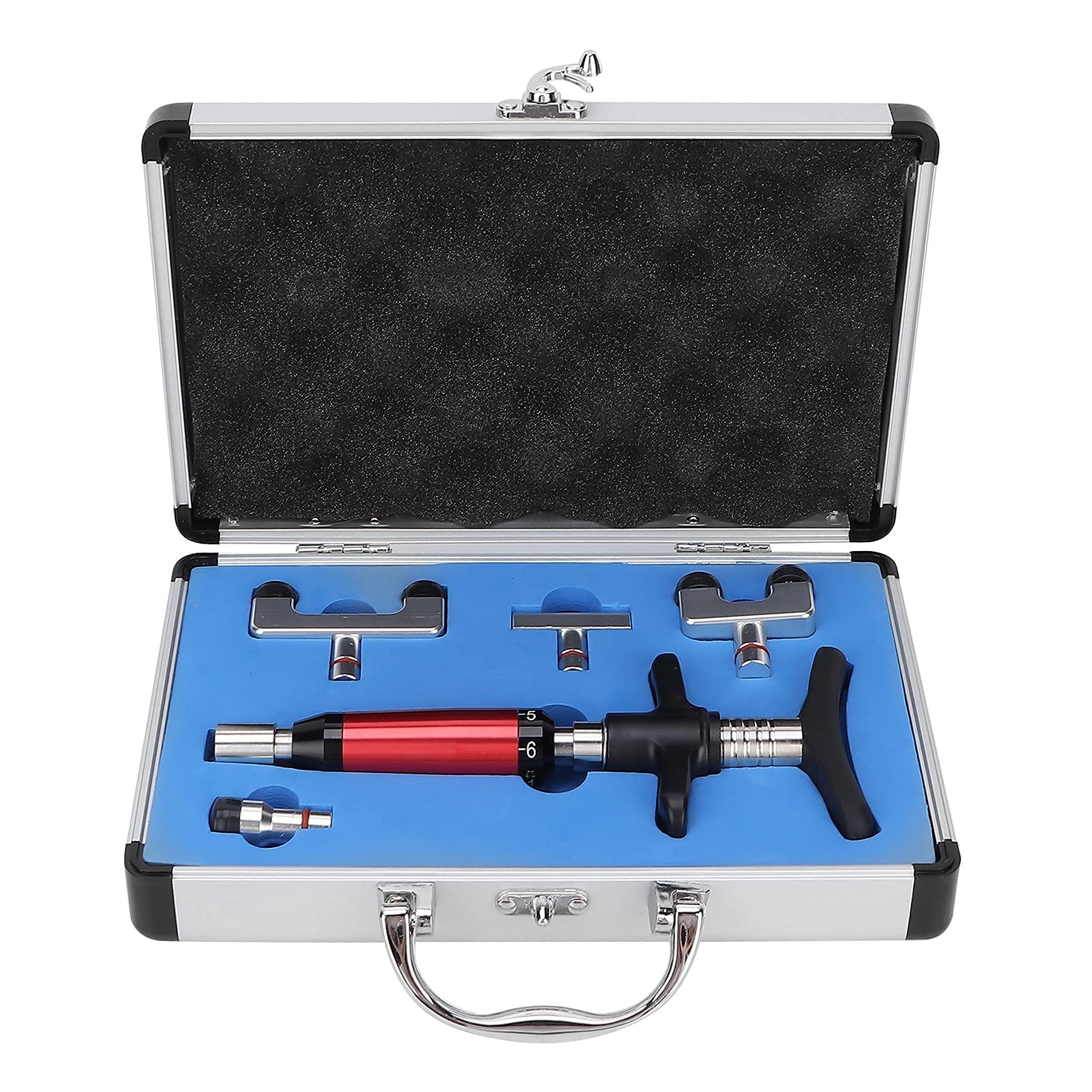 ZJchao Spinal Chiropractic Adjustment Tool - Manual Stainless Steel Back Massager for Joint Pain Relief with 4 Interchangeable Heads (Red) - Ideal for Home Use, Physical Therapy & Posture Correction
