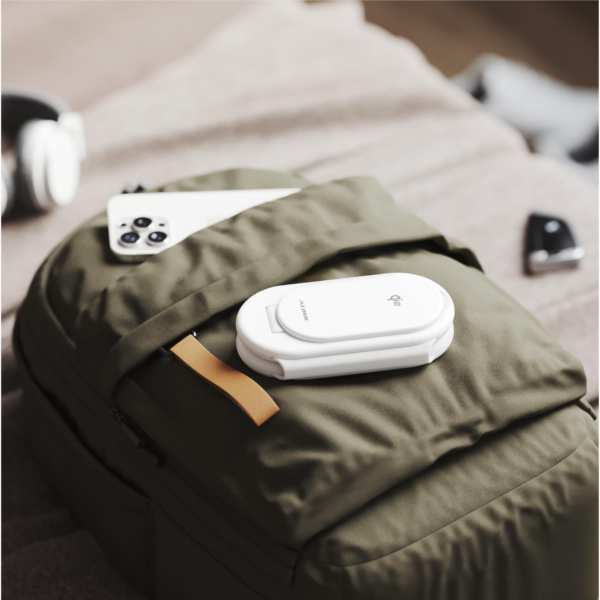 Alogic PackAway 3-in-1 Qi2 Certified Wireless Charging Stand for iPhone, AirPods & Apple Watch - Fast Charging Station with Foldable Design (White) - Perfect for Home, Office & Travel