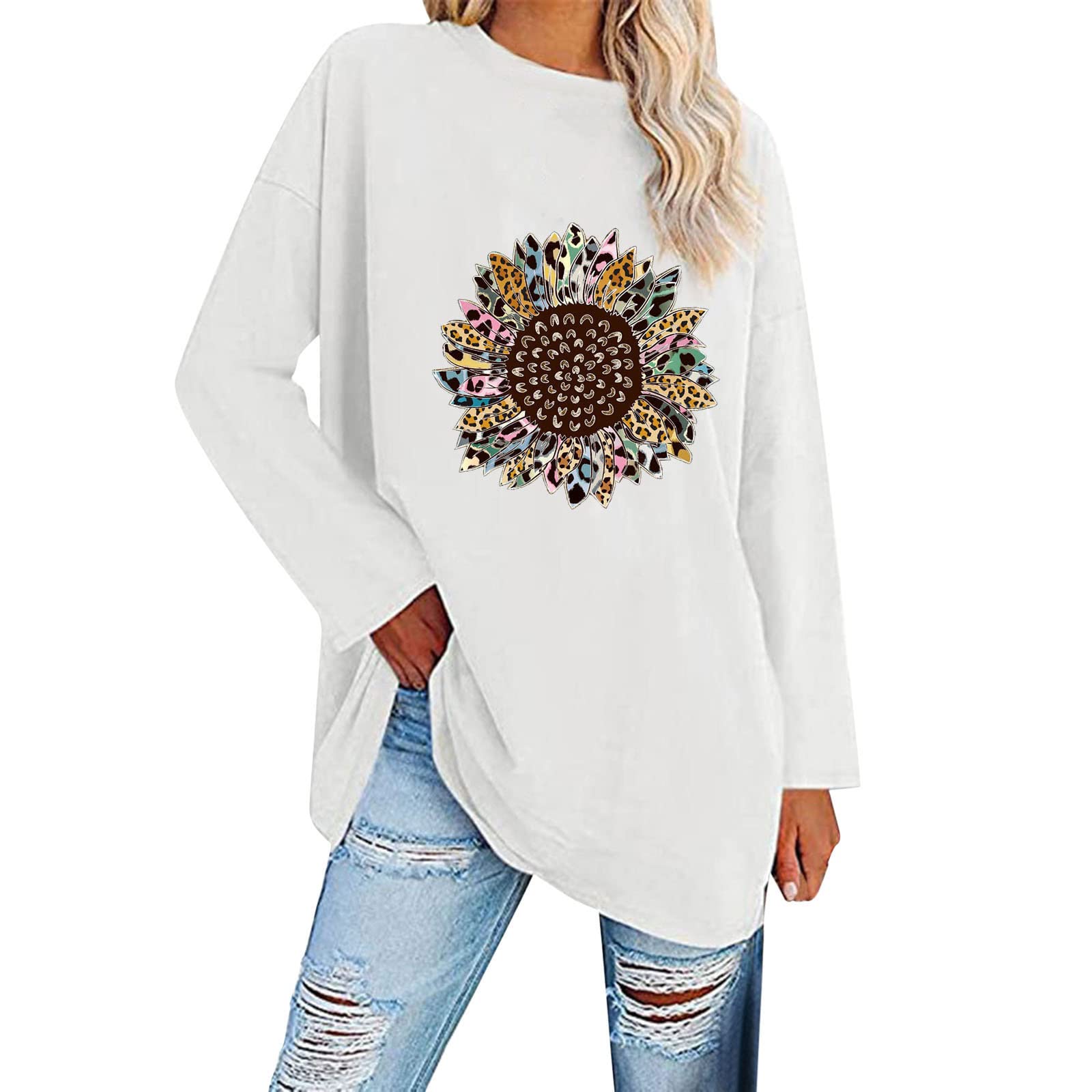 Women's Long Sleeve Casual T-Shirts & Blouses - Fall Work Tops, Crew Neck Loose Fitting Tunic Shirts for Office, Daily Wear & Autumn Outfits
