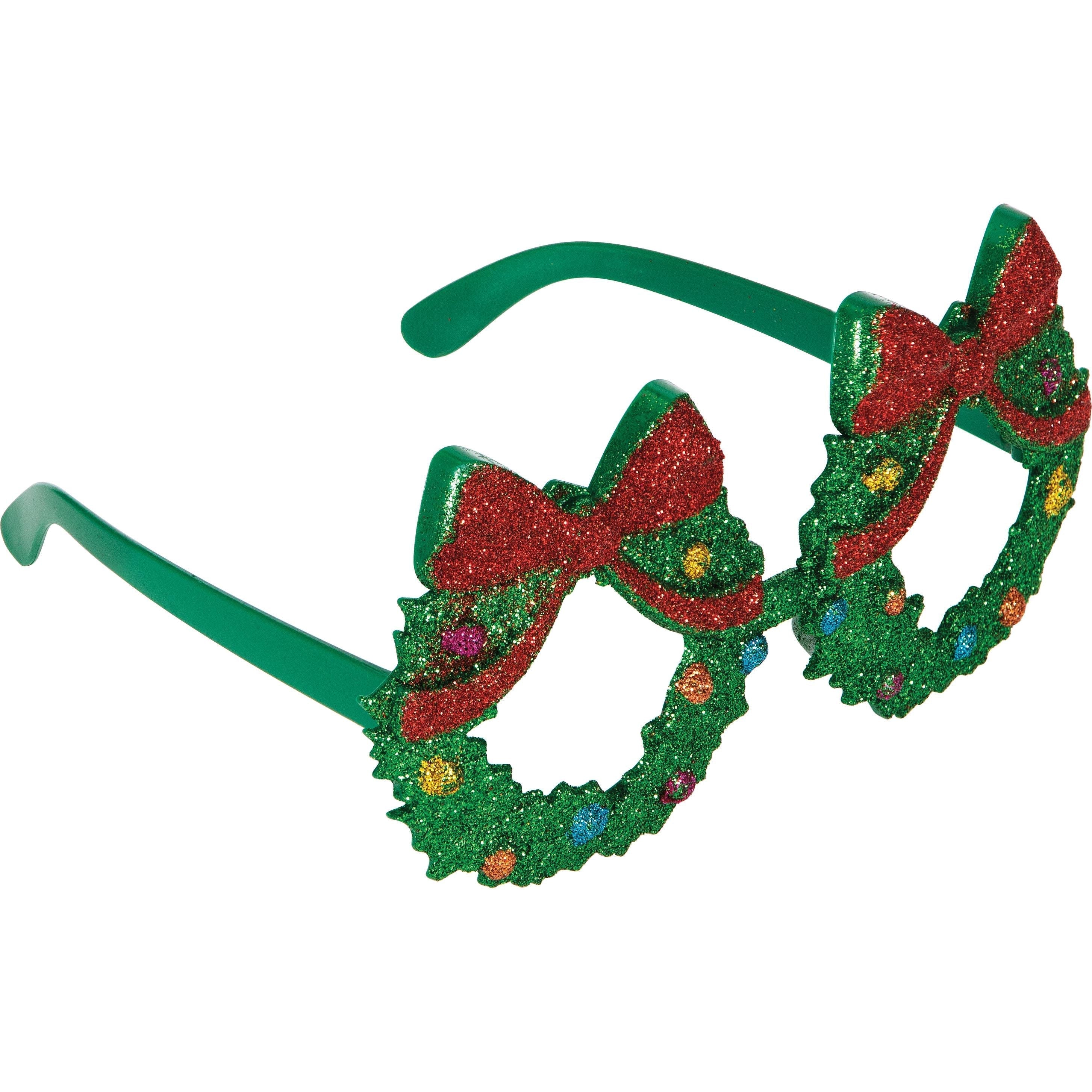 12-Piece Bulk Christmas Wreaths & Glasses Set - Holiday Party Favors, Decorations for Home, Office & Christmas Tree (Red & Green) - Perfect for Gifts, Xmas Parties & Festive Decor