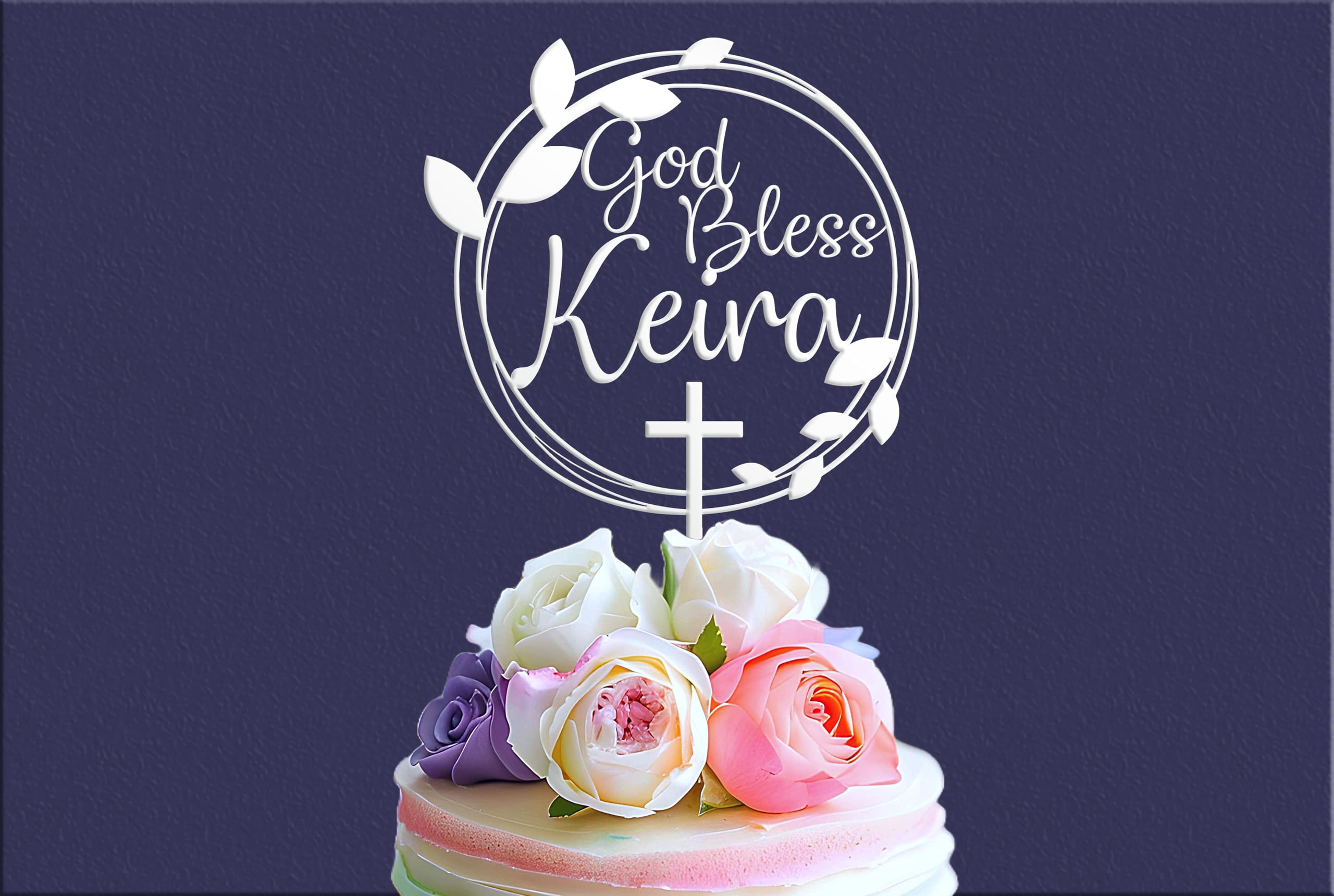 Custom Baptism Cake Topper Personalized with Name - God Bless Communion & 1st Confirmation Cake Decor - Perfect for Christening, First Holy Communion & Religious Celebration Cakes
