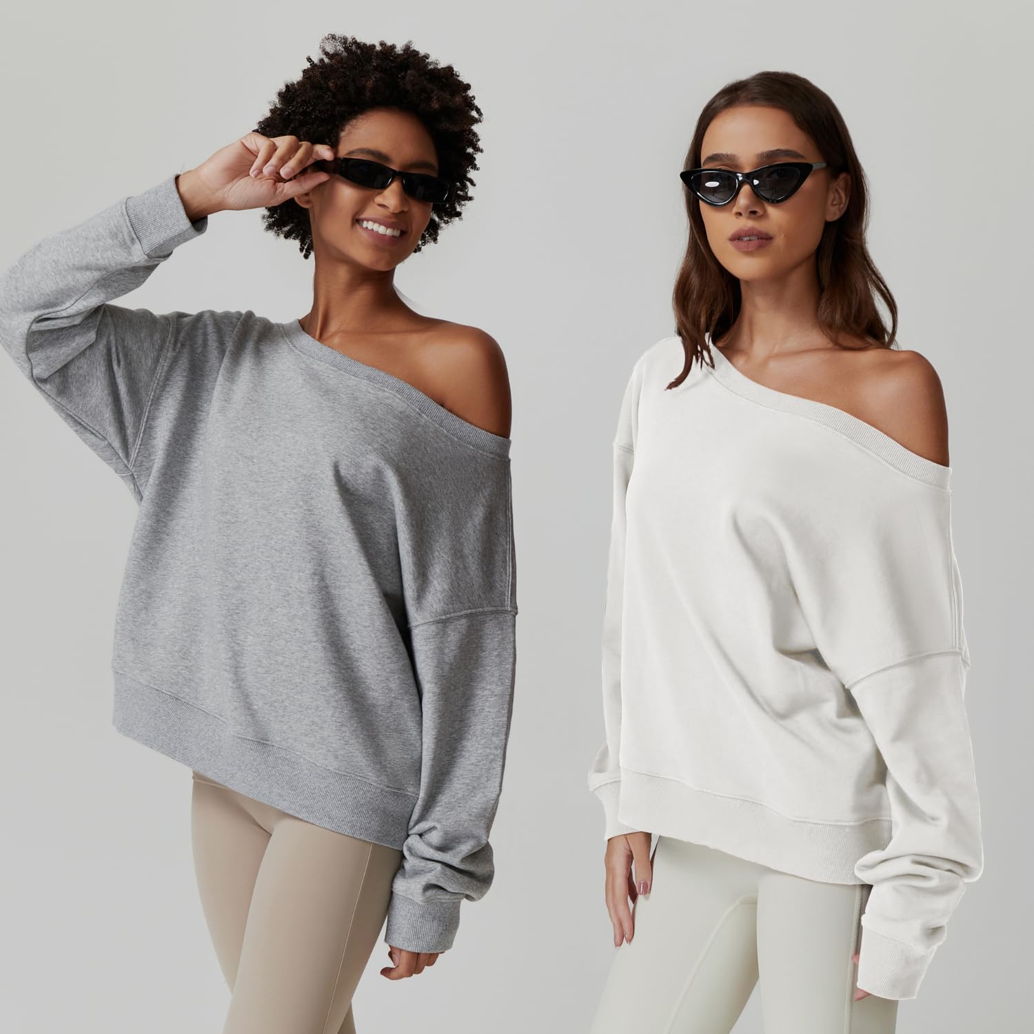 QINSEN Women's Oversized Sweatshirt - Long Sleeve Off Shoulder Pullover Top | Soft Casual Loungewear for Fall | Perfect for Coffee Dates, Weekend Errands & Cozy Nights