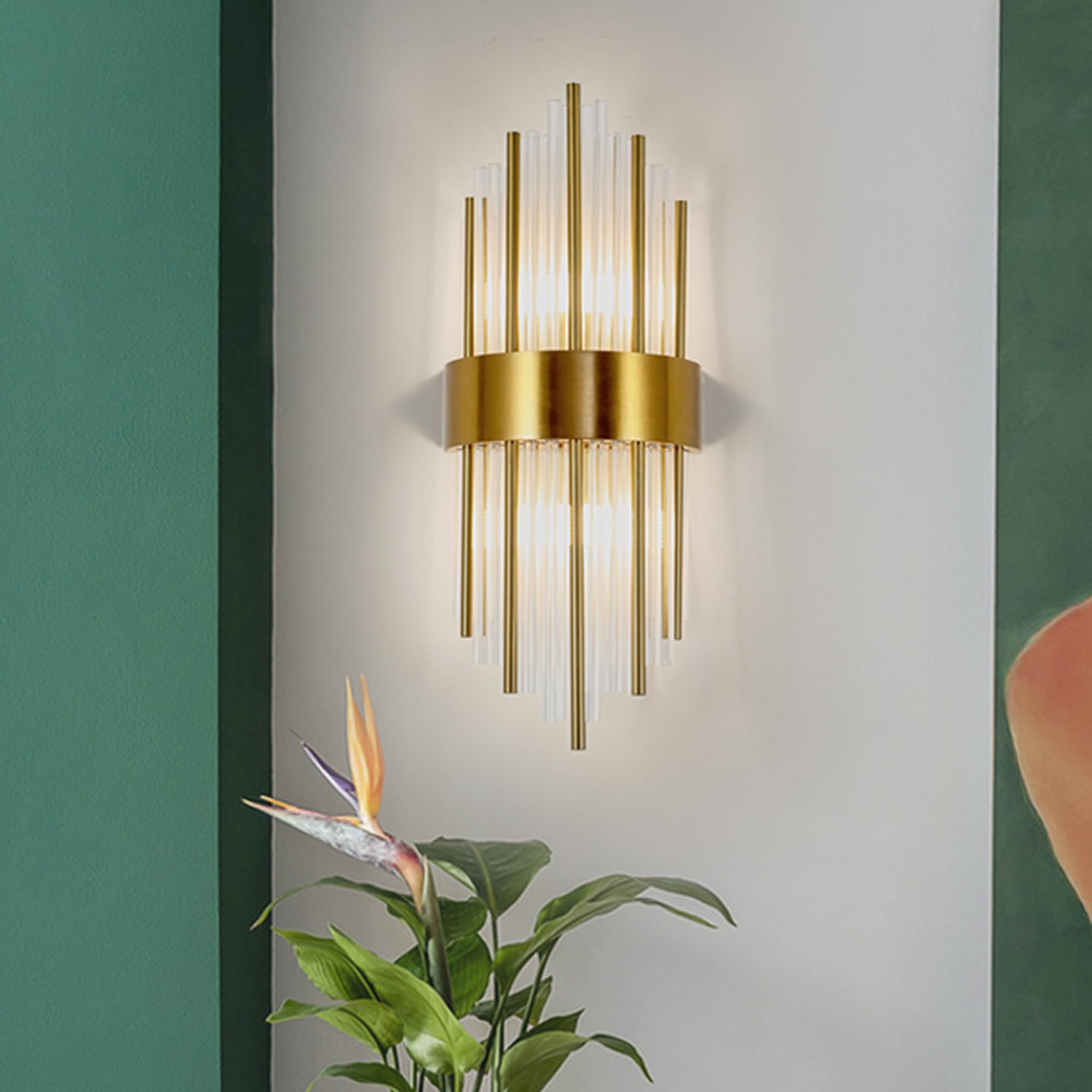 WABON Modern Crystal Wall Lamp - Gold Wall Sconce with Crystal Accents, LED Wall Light Fixture for Living Room, Bedroom, Hallway & Stairway | Elegant Home Decor & Ambient Lighting Solution