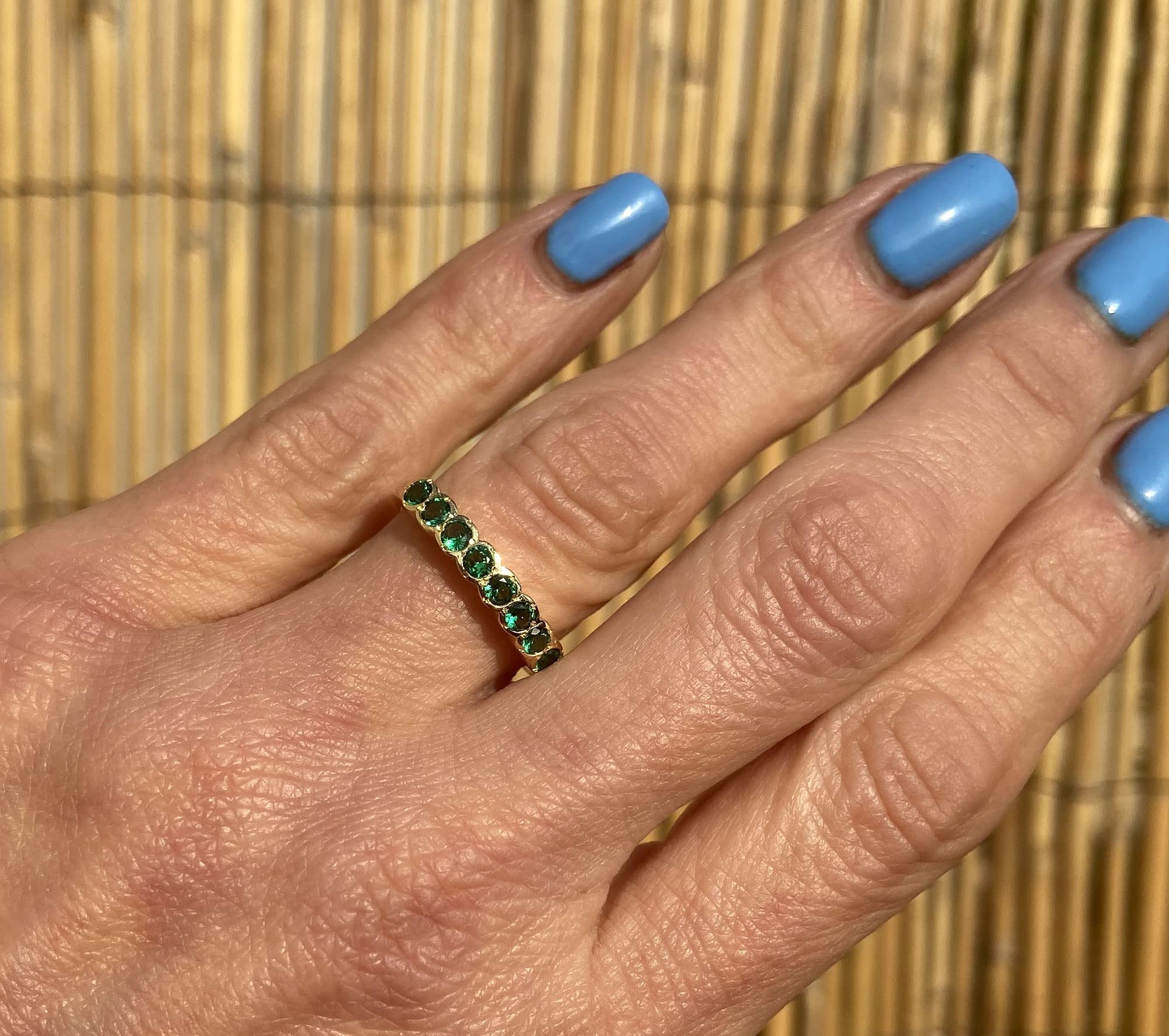 Emerald Birthstone Ring for May - 14K Gold Bezel Set Stacking Ring - Dainty Green Jewelry for Women - Perfect for Everyday Wear, Gift Giving & Special Occasions