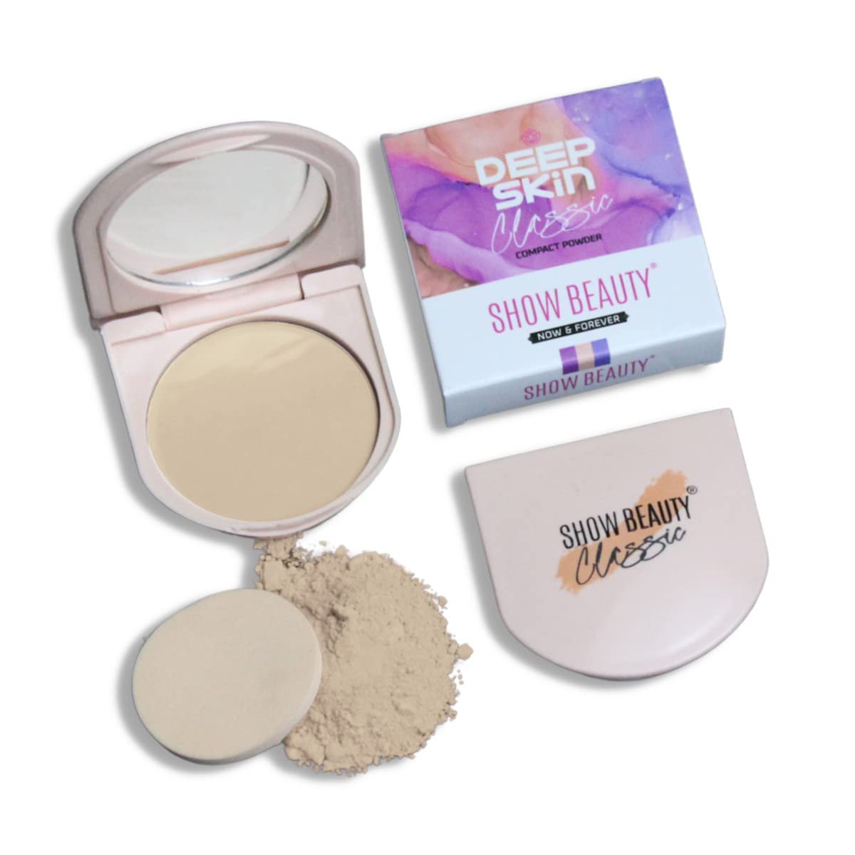 SHOW BEAUTY Vitamin E SPF Compact Powder for Women - Oil Control & Sun Protection, Suitable for All Skin Types (Dry, Oily, Fair) - 10g (DEEP-SKIN-03) | Perfect for Daily Makeup & Touch-Ups On-The-Go