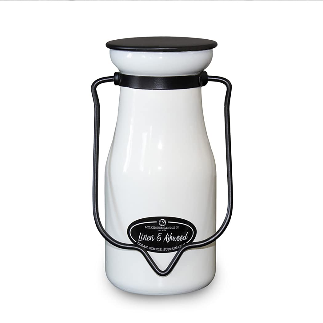 Milkhouse Candle Company Creamery Glow Scented Soy Candle - Linen & Ashwood Fragrance, 8oz Milk Bottle Jar Candle for Home Decor, Relaxation & Aromatherapy | Perfect for Living Room, Bedroom & Bathroom