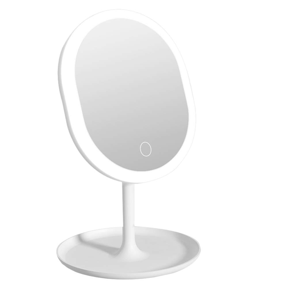 VOSAREA LED Makeup Mirror with Touch Screen - 10X Magnification, Rechargeable Vanity Mirror with Adjustable Brightness, Portable Oval Cosmetic Mirror for Makeup Application, Travel & Dressing Table Decor
