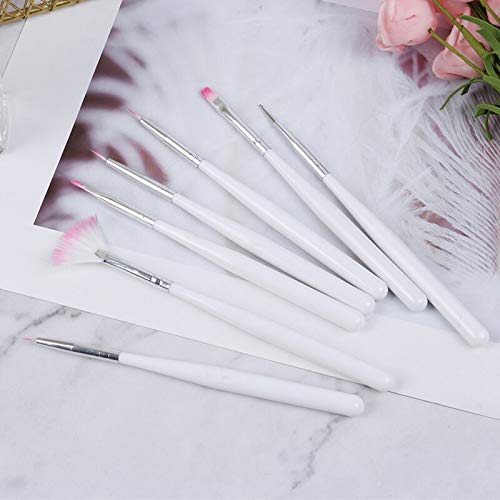 7PCS Professional Nail Art Brush Set - Dotting Pens, Manicure Brushes for Acrylic, UV Gel & Nail Polish - White Nail Design Tools Kit for Salon & Home Use