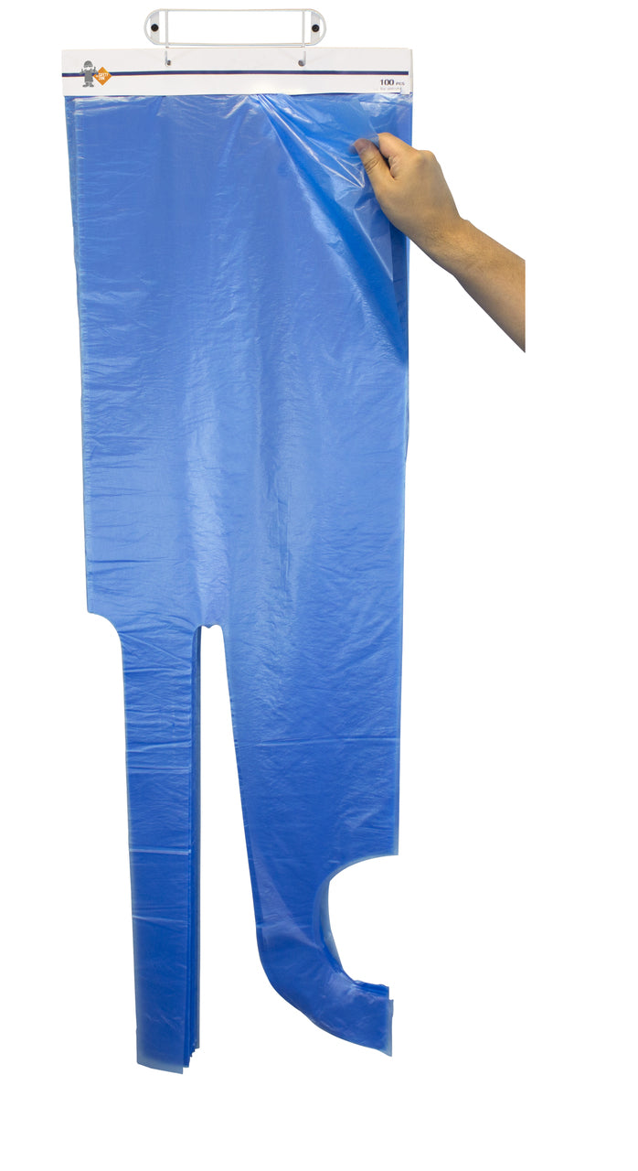 10 Micron Heavy-Duty Blue Polyethylene Aprons - Pack of 100 - Waterproof & Chemical Resistant for Food Service, Cleaning & Industrial Use