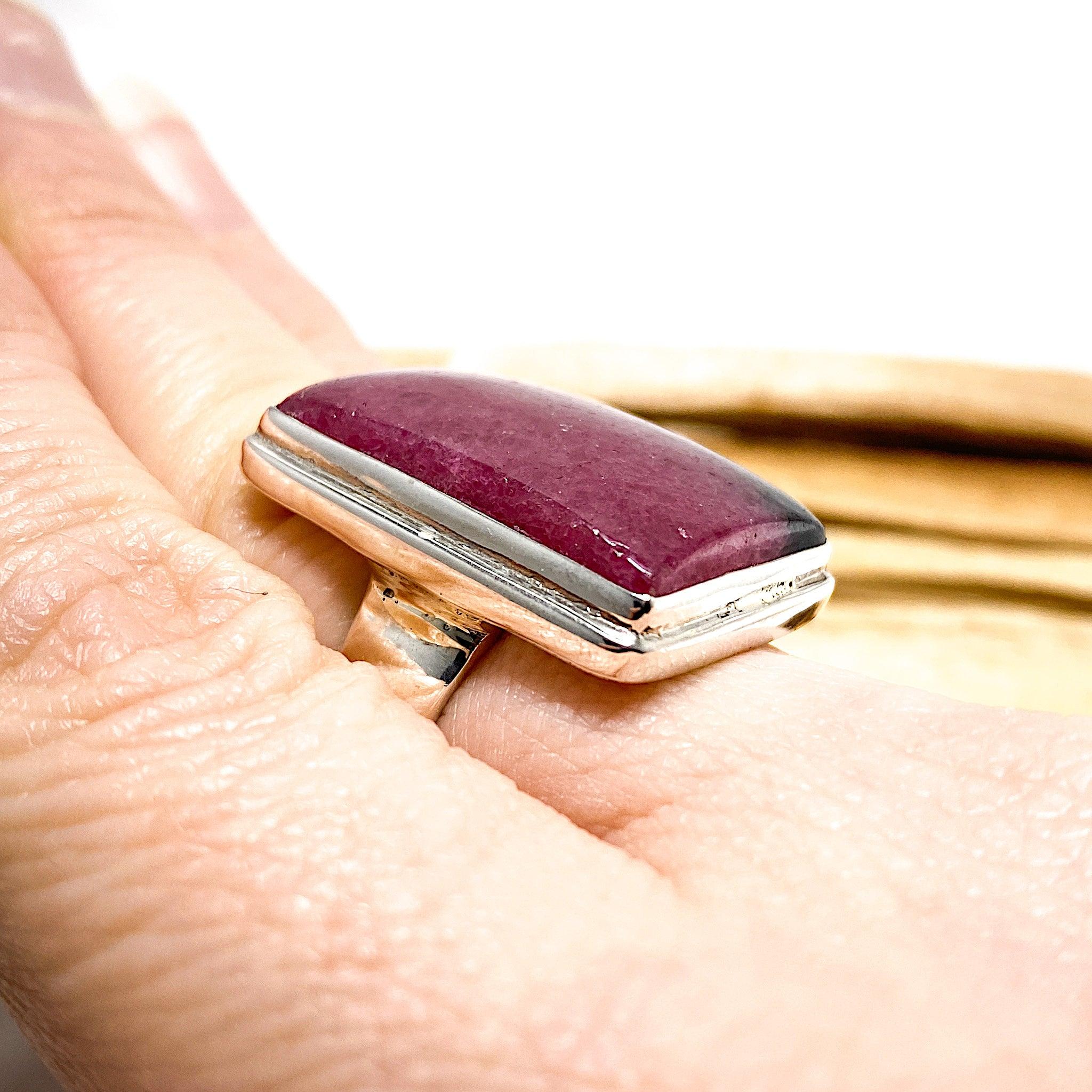 Rhodonite Rectangle Cabochon Ring - Size 10 - KRGJ1502 | Healing Stone Jewelry for Stress Relief & Emotional Balance