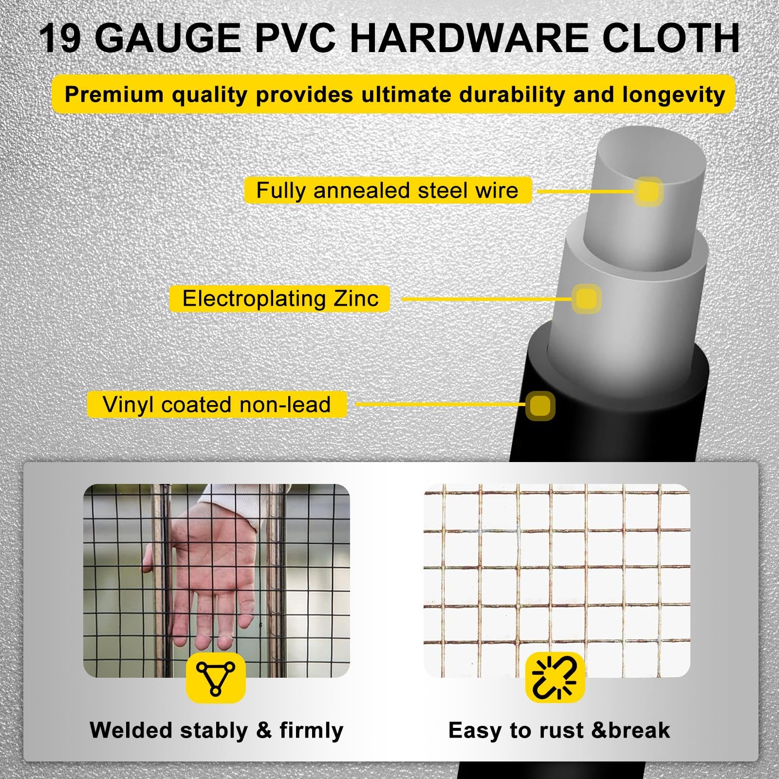 Black PVC Coated Galvanized Steel Wire Mesh Roll - 1/2 Inch 19 Gauge, 4' x 10' - Heavy Duty Chicken Wire Fence for Coops, Rabbit Hutches, Snake Barriers & Poultry Enclosures - Ideal for Garden Protection, DIY Projects & Animal Containment