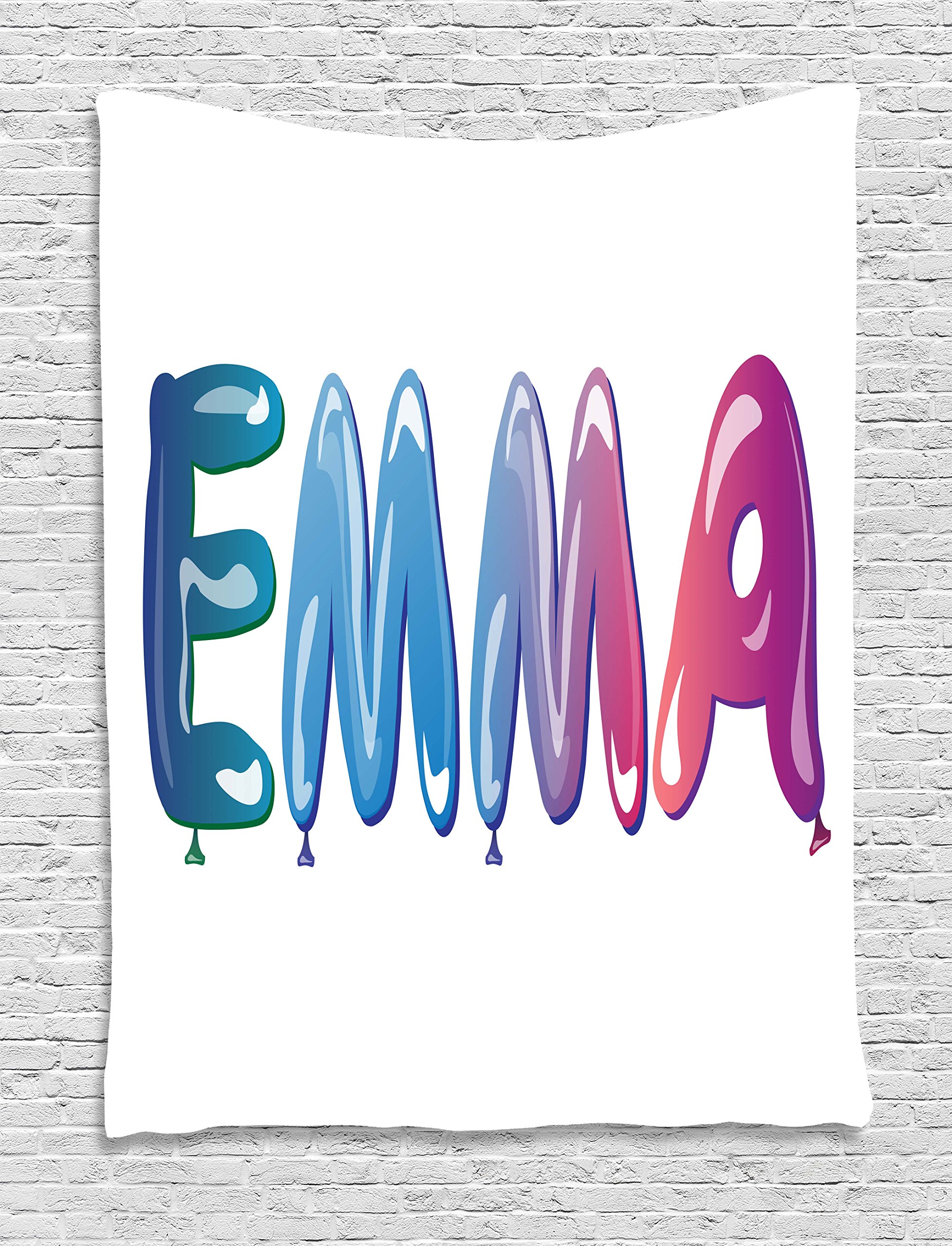 Ambesonne Emma Tapestry Wall Hanging - Elegant Feminine Girl Name Design with Ornate Balloons, 40