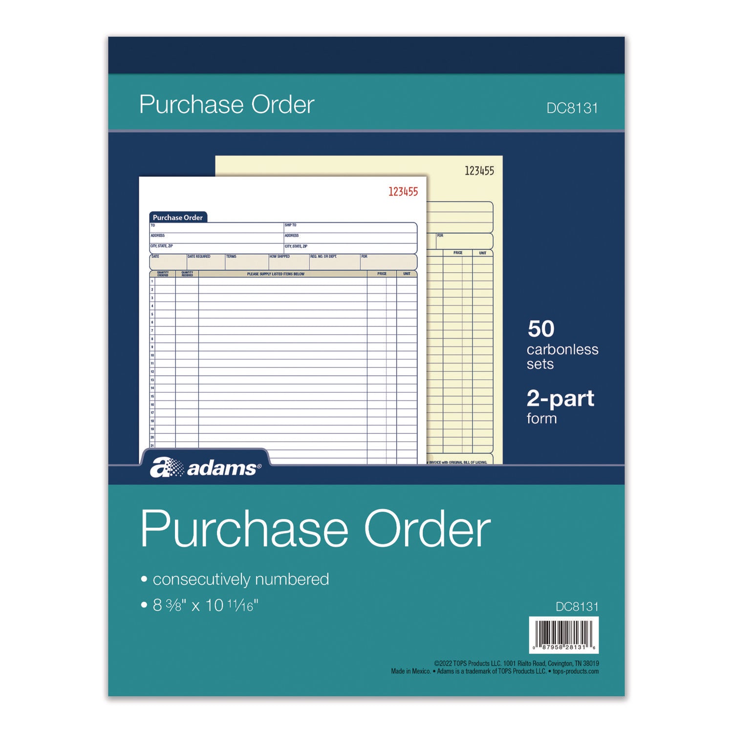 Adams® Multipart Carbonless Purchase Order Pad - 2-Part, 8.38