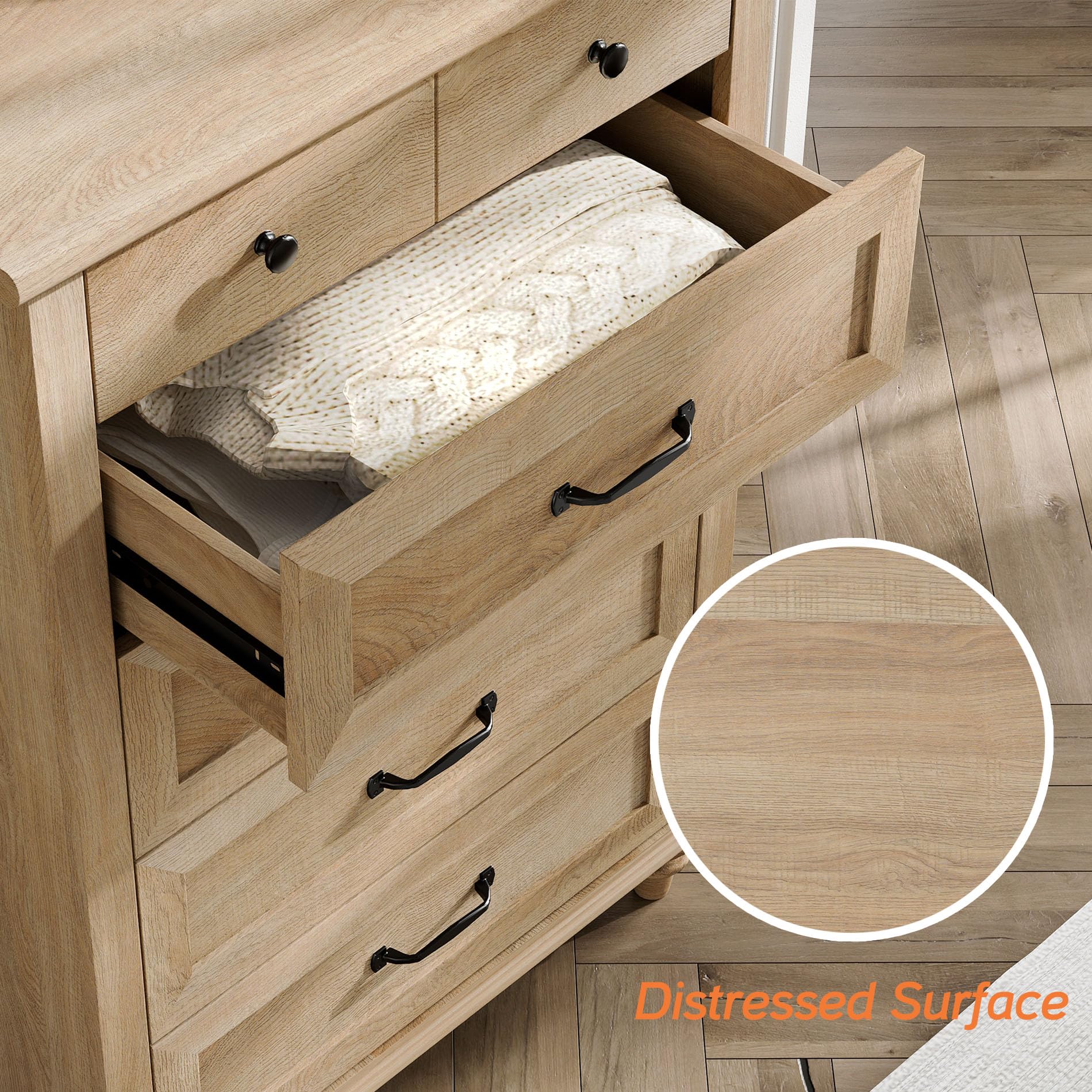 WAMPAT 5-Drawer Oak Dresser - Mid Century Modern Wooden Chest for Bedroom, Nursery, Living Room & Hallway | Kids Dresser with Wide Storage Organizer | Perfect for Clothes, Toys & Home Organization