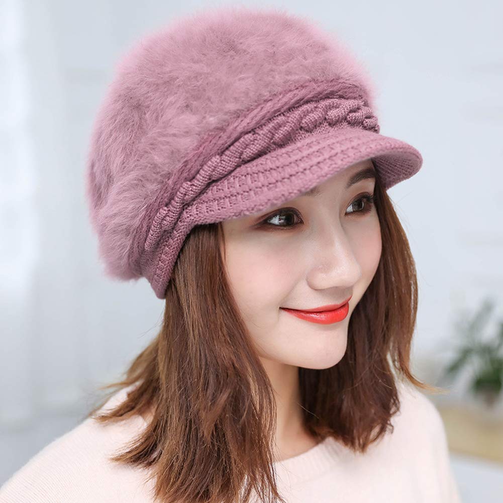 Women's Winter Knit Hats with Visor - Warm Wool Slouchy Beanie with Brim | Cold Weather Fashion Accessory for Outdoor Activities, Skiing & Snowboarding