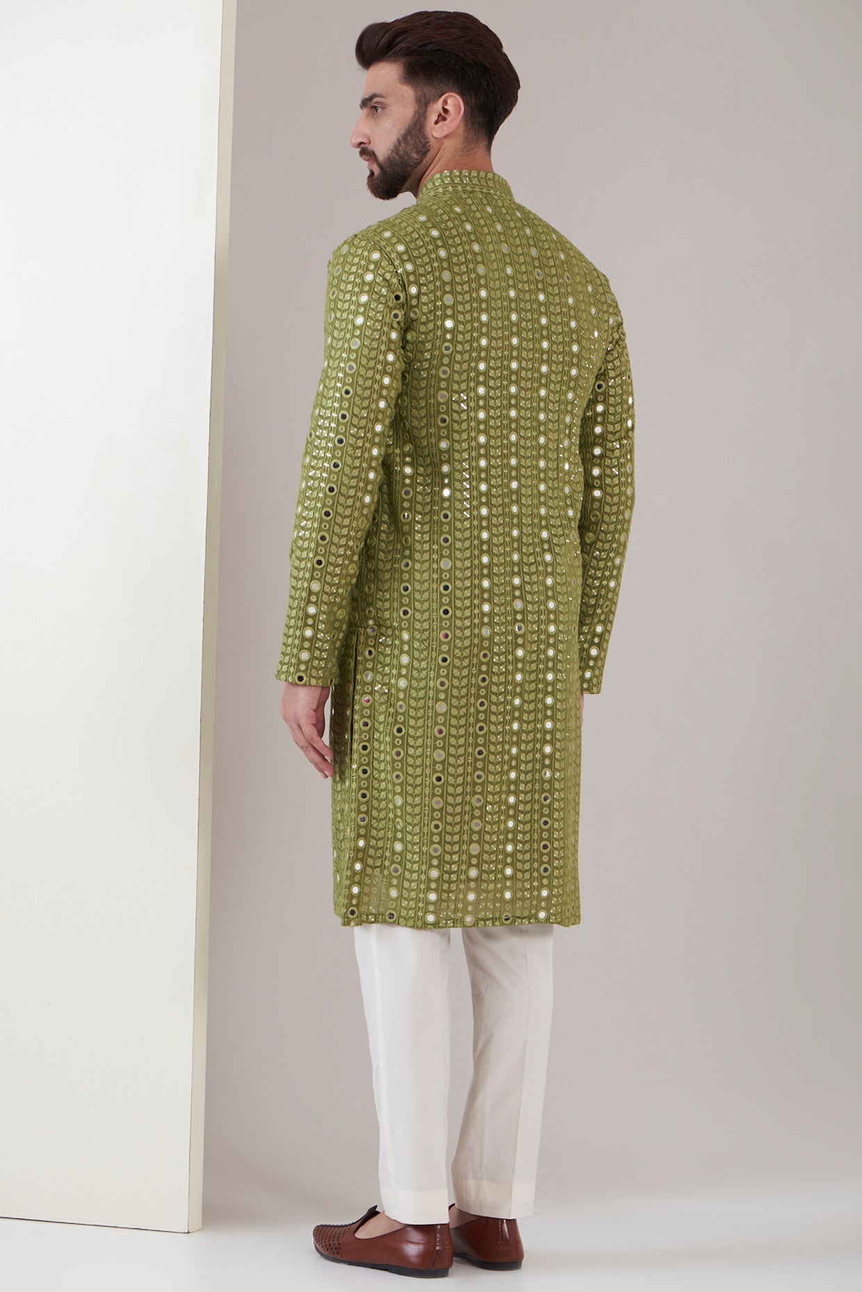 Stylish Mehandi Green Mirror Work Kurta for Women - Traditional Indian Embroidered Tunic Top for Festivals & Parties