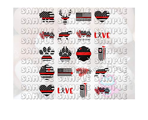 Firefighter Nail Decals - Red Line Firefighter #2 Nail Art Stickers for Professional & DIY Manicures - Perfect for Firefighter Appreciation, Themed Parties & Patriotic Events