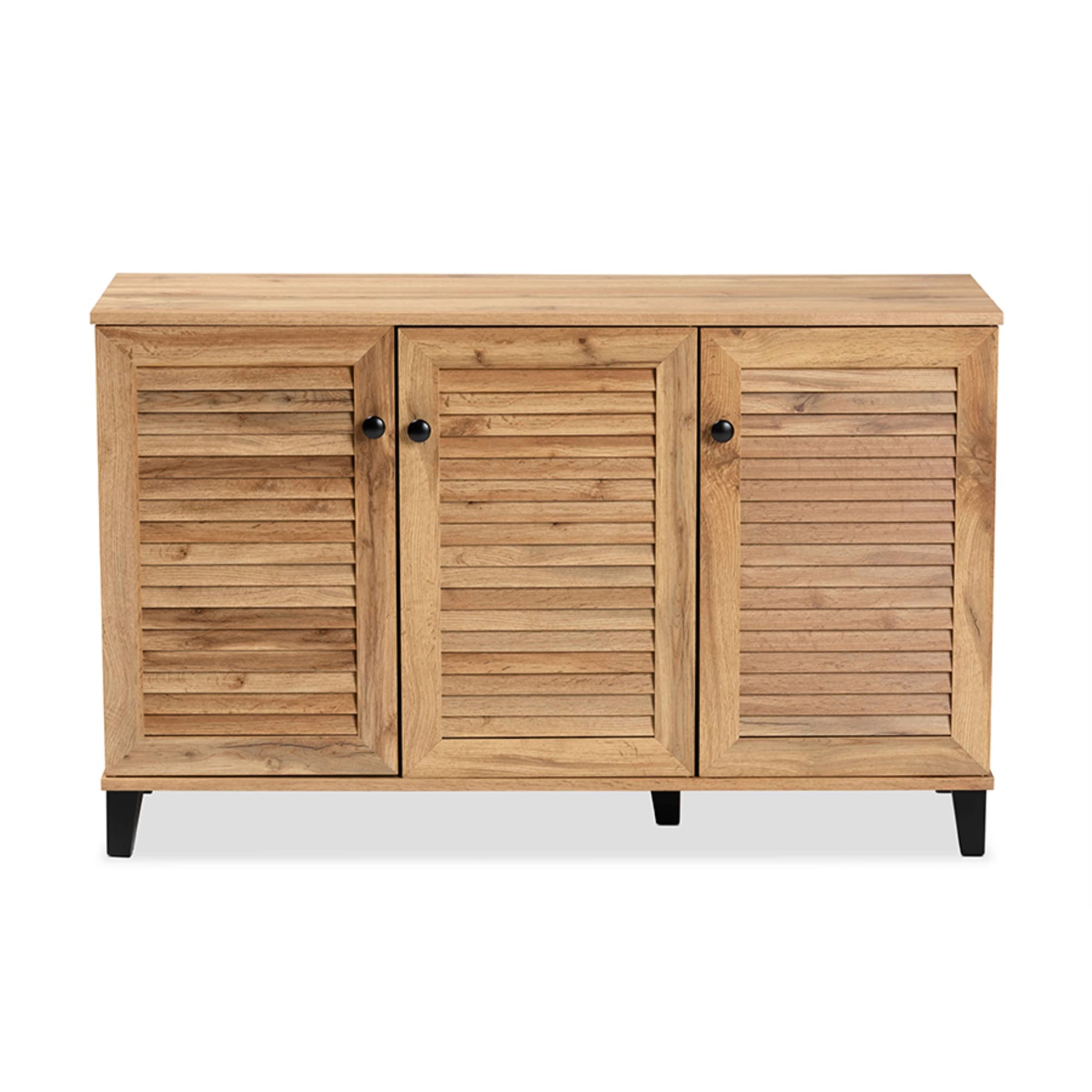 Baxton Studio Coolidge Modern Oak Brown Wood 3-Door Shoe Storage Cabinet - Organize Shoes in Entryway, Bedroom or Closet (36