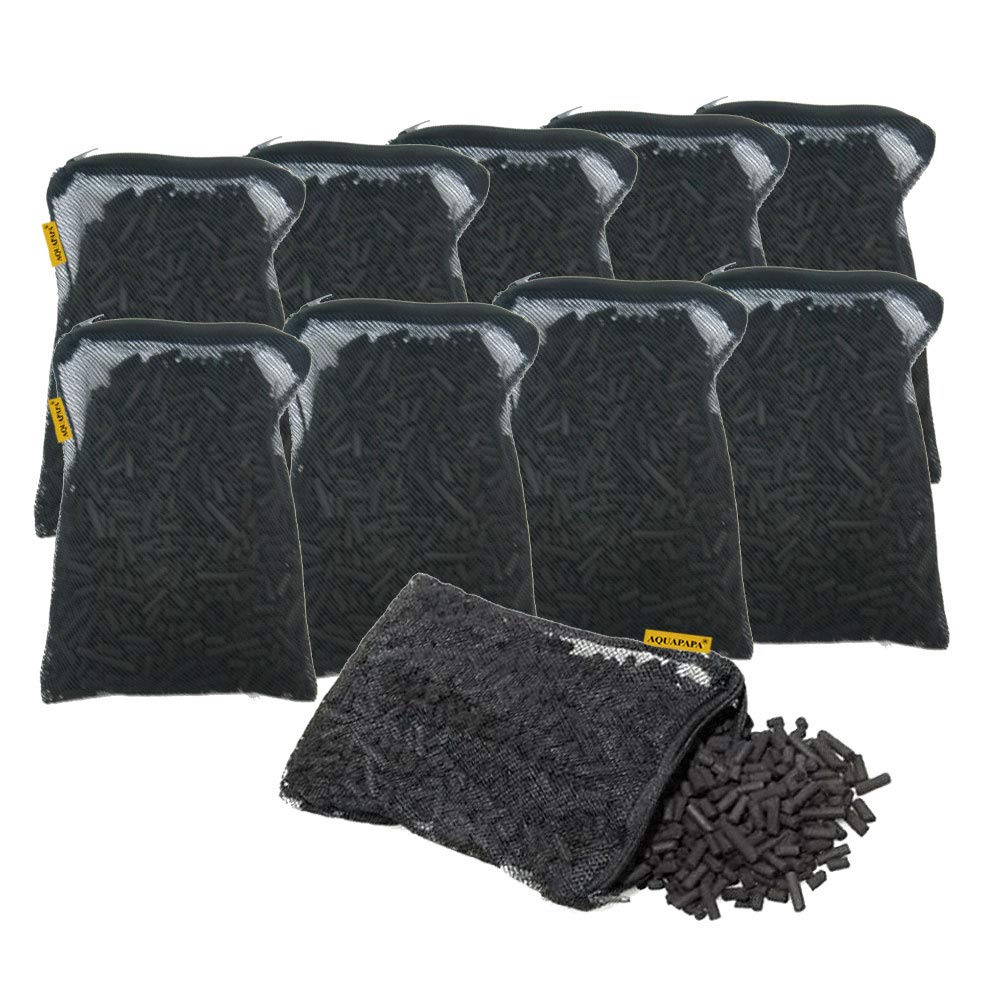 Premium Aquacity Activated Charcoal Carbon - 10-Pack (10 lbs) Free Mesh Media Bags for Aquarium, Fish Pond & Tank Canister Filters - Improves Water Clarity & Removes Toxins - Ideal for Freshwater & Saltwater Systems