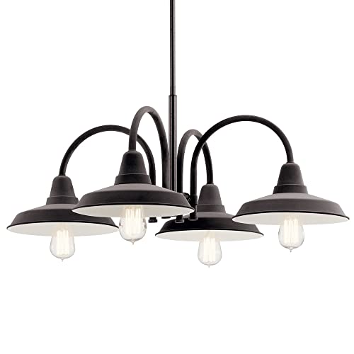 Kichler Marrus 4-Light Chandelier in Weathered Zinc & Anvil Iron - Elegant Rustic Ceiling Light Fixture for Dining Room, Living Room, or Bedroom