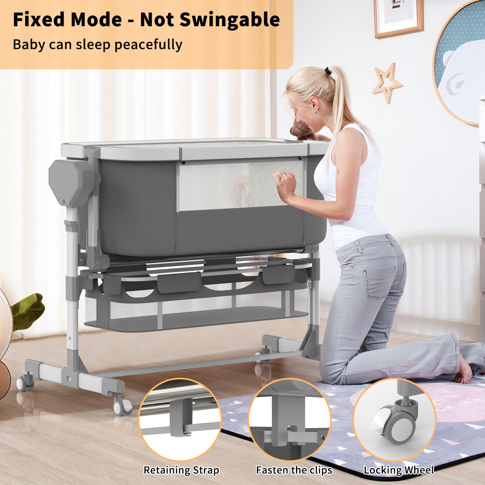 Electric Rocking Bassinet for Baby with Bluetooth & Wheels - 6 Height Adjustable, 5-Speed Swing Smart Crib for Newborns | Bedside Sleeper for Nursery, Daytime Napping & Nighttime Soothing