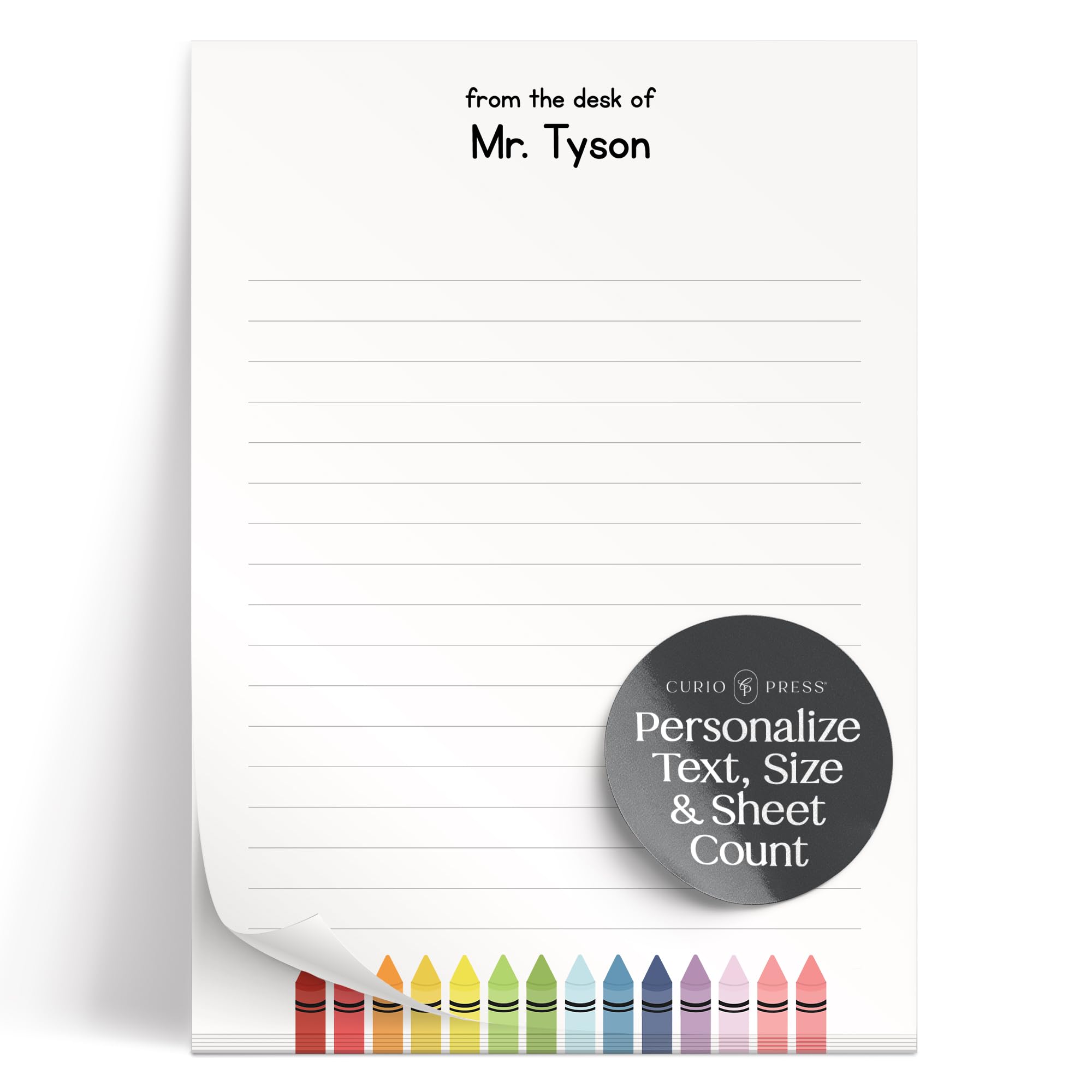 Personalized Rainbow Crayon Notepad for Teachers - Custom Desk Notepads for Preschool & Elementary Educators, Teacher Appreciation Gift Idea, Unique Stationery Set - Perfect for Classroom Notes, Student Encouragement & Thank You Cards