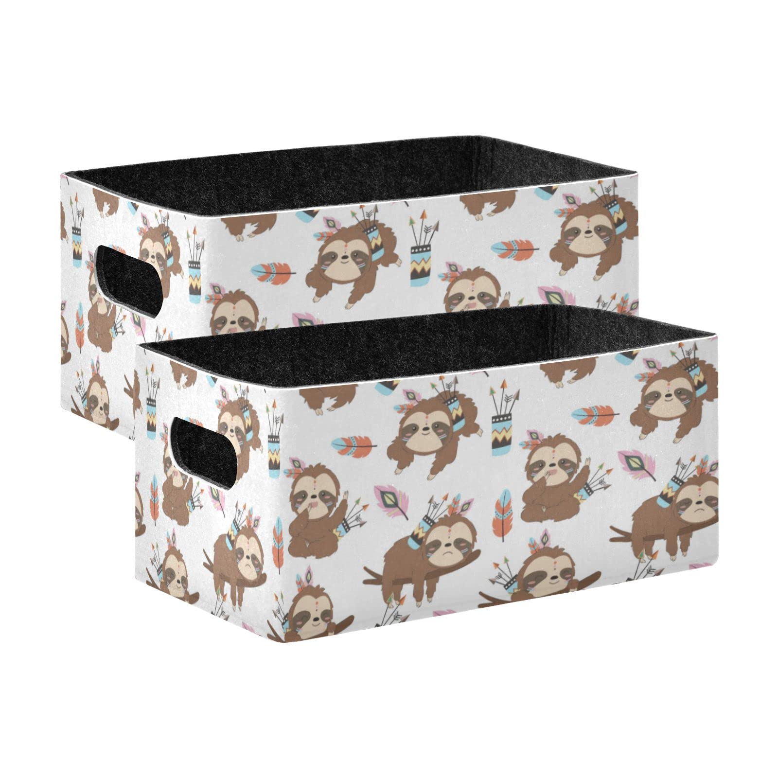 Cute Sloth Pattern Storage Baskets - Collapsible Organizer Bin for Clothes, Toys & Home Decor | Perfect for Bedroom, Living Room & Office Shelves (2-Pack) - Ideal for Kids' Room Organization & Laundry Storage