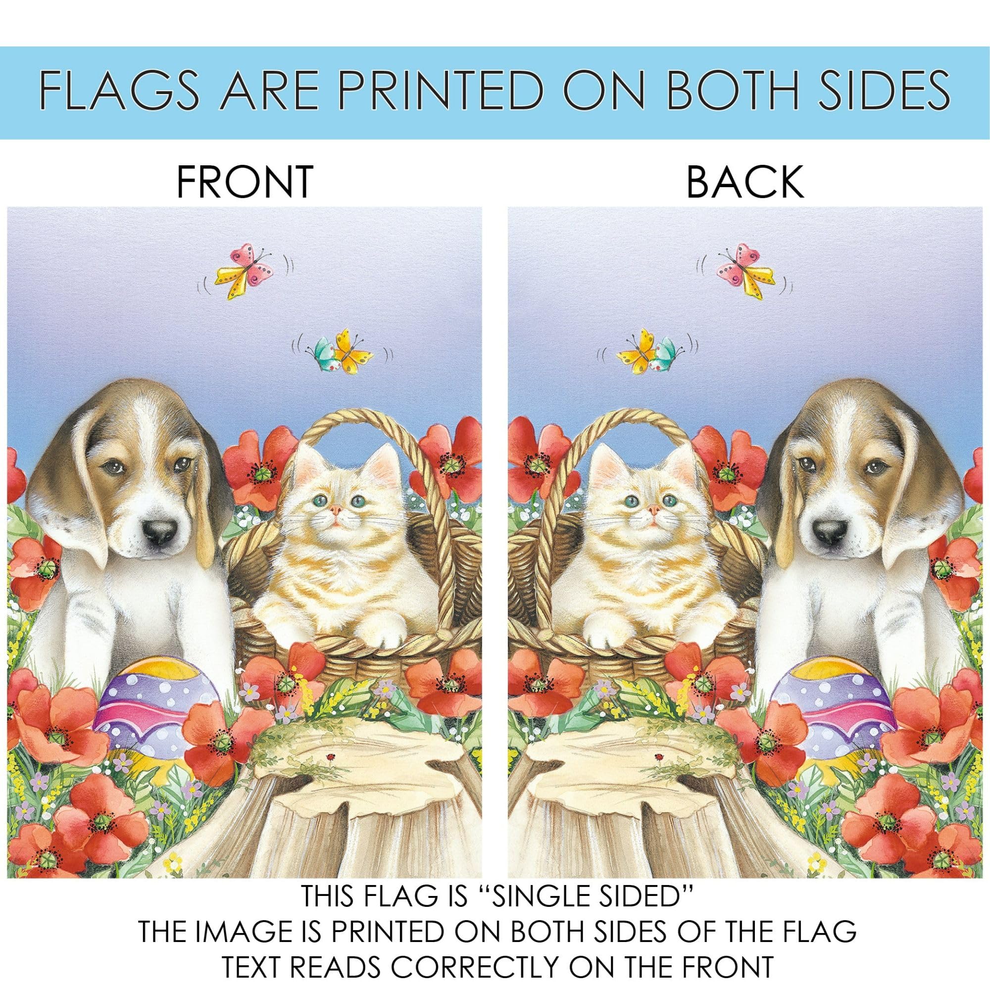 Toland Home Garden 1112175 Easter Pals Spring Flag - 12x18 Inch Double Sided Outdoor Garden Flag with Cat & Dog Design - Perfect for Yard, House, and Easter Decoration - Weather-Resistant Spring Home Decor