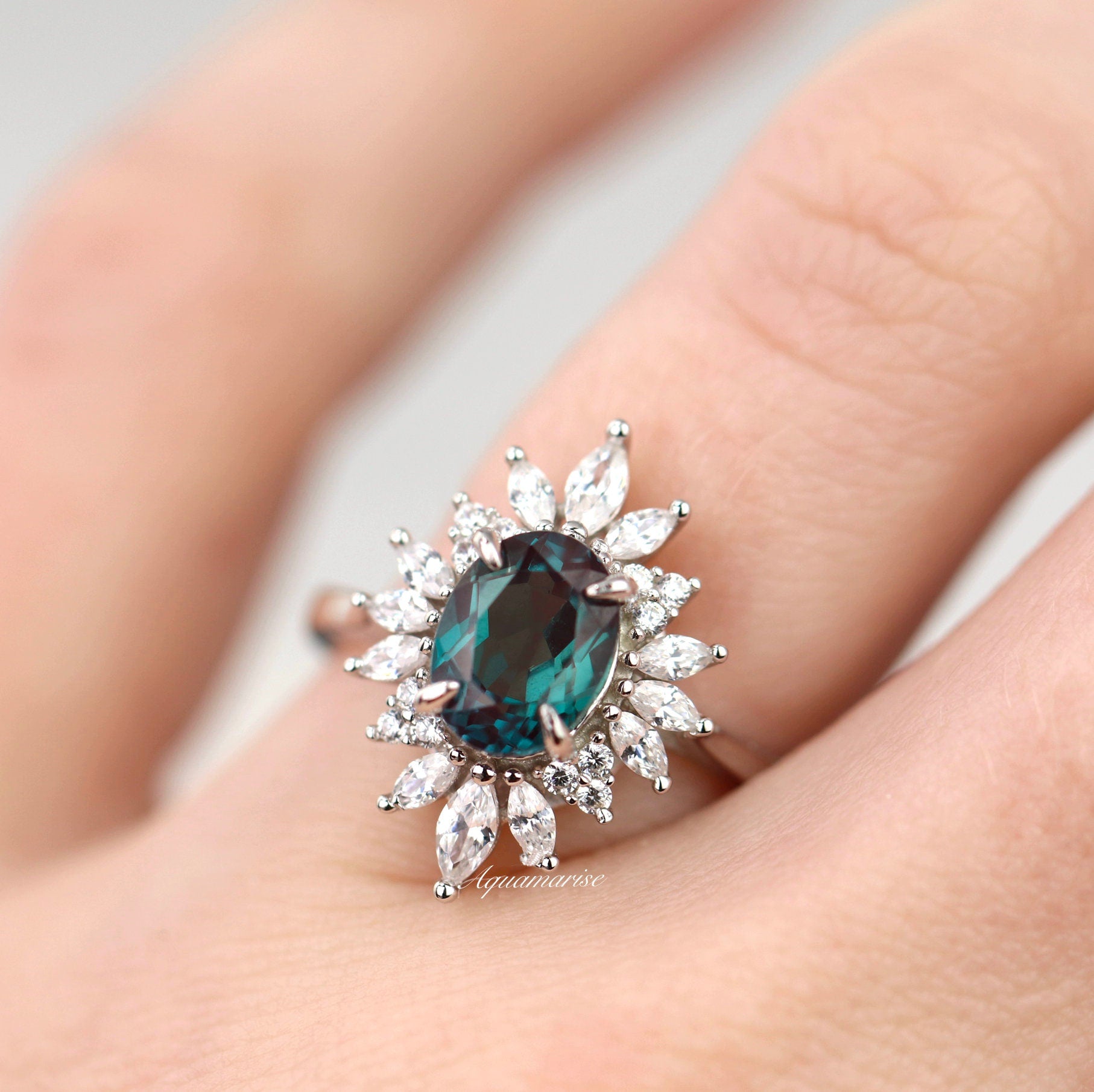 Aurora Alexandrite Ring Sterling Silver - Elegant Gemstone Jewelry for Women, Perfect for Weddings, Anniversaries & Special Occasions