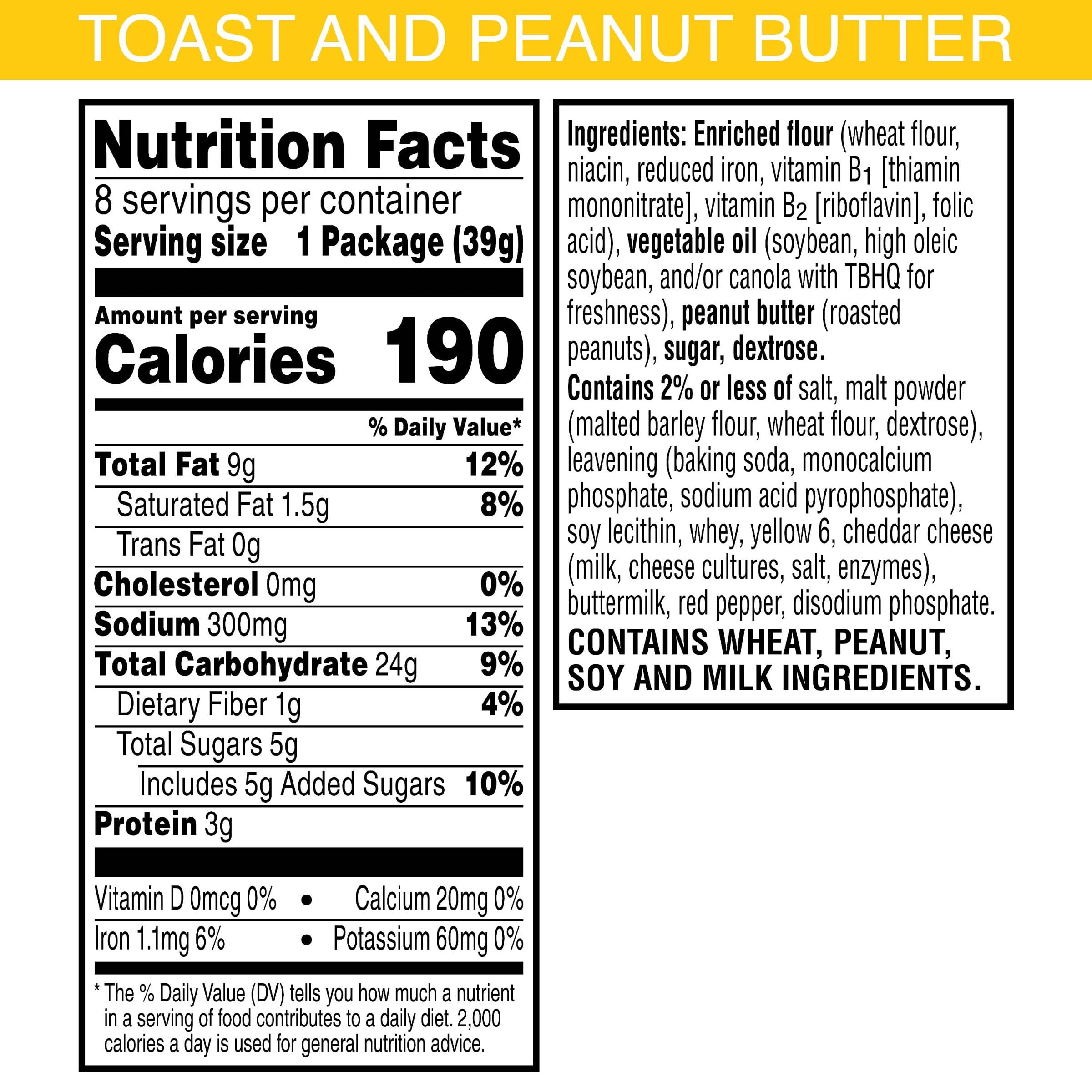 Keebler Sandwich Crackers - Single Serve Snack Crackers with Toast & Peanut Butter - 11oz Tray (8 Packs) - Perfect for School Lunches, Office Snacks & On-the-Go Treats