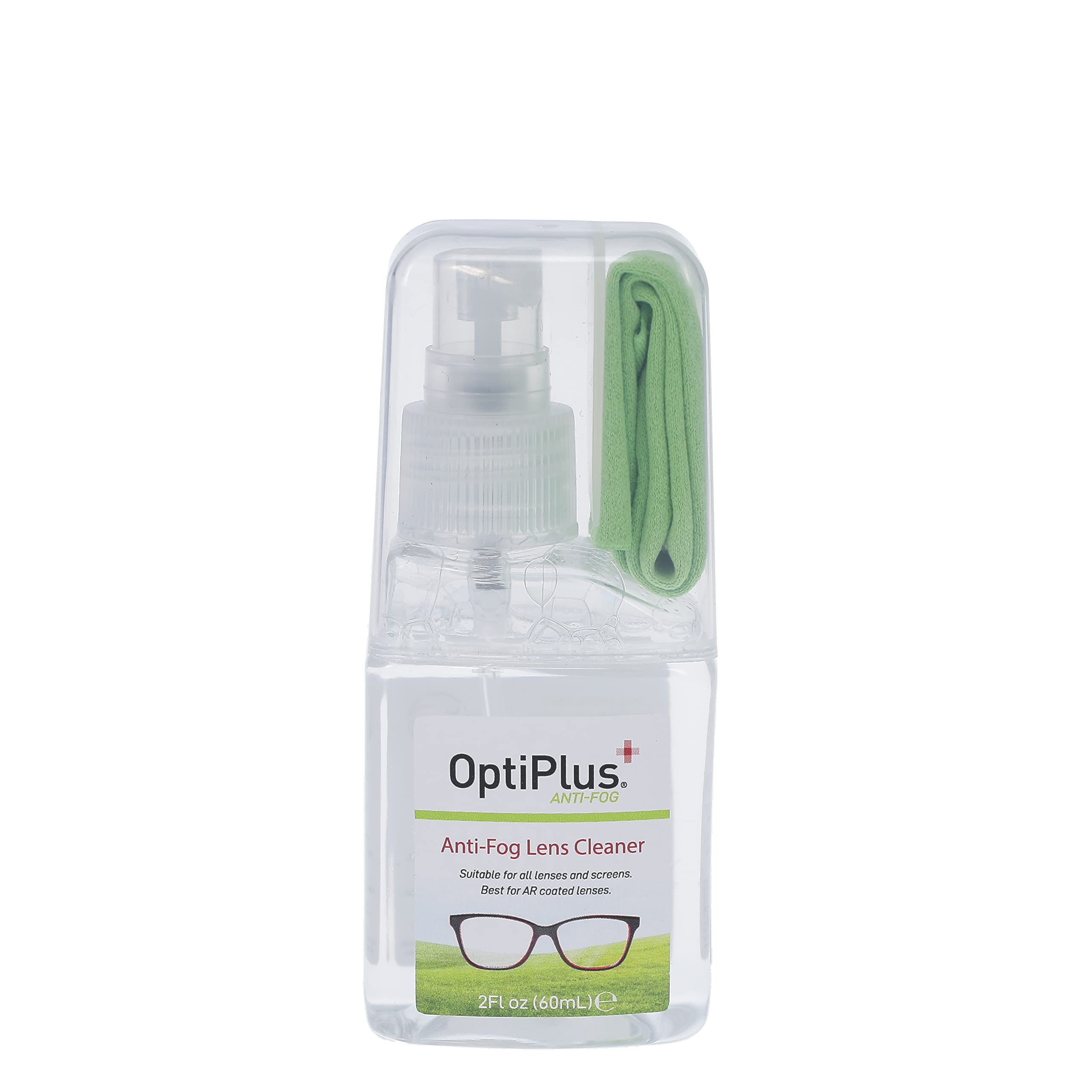 OptiPlus Anti-Fog Lens Cleaning Spray Kit - 2oz Cleaning Solution & Microfiber Cloth for Glasses, Laptops, Phones, Cameras, Goggles & Watches | Defogging & Streak-Free Cleaning | Perfect for Office, Travel, Sports & Outdoor Activities