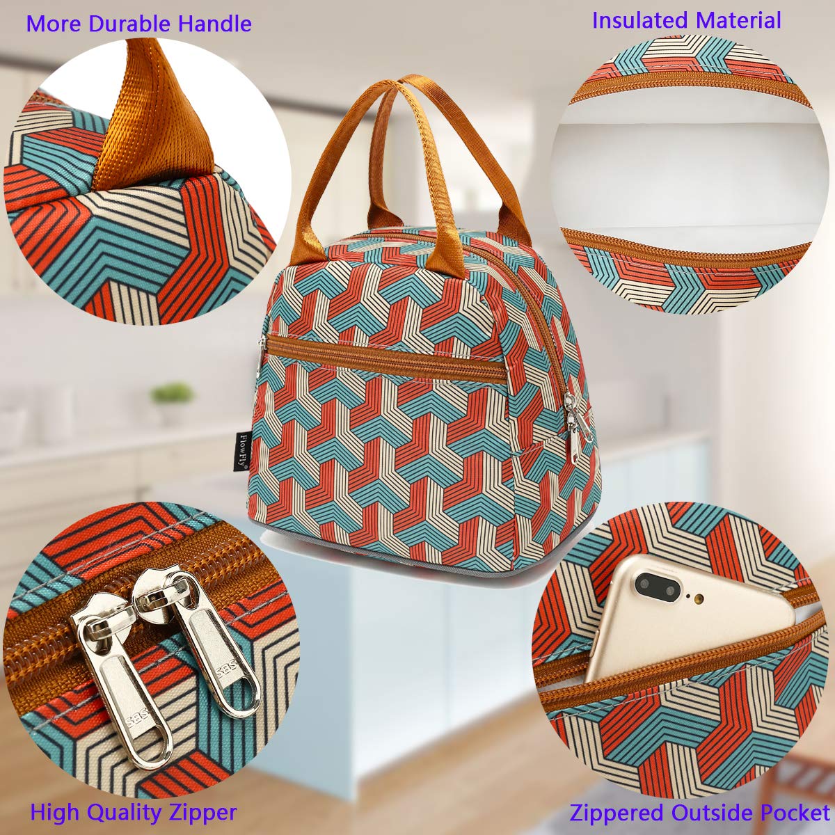 FlowFly Insulated Lunch Bag Tote - Reusable Cooler Lunch Organizer for Women & Men (Red) - Perfect for Work, School, Picnics & Outdoor Activities
