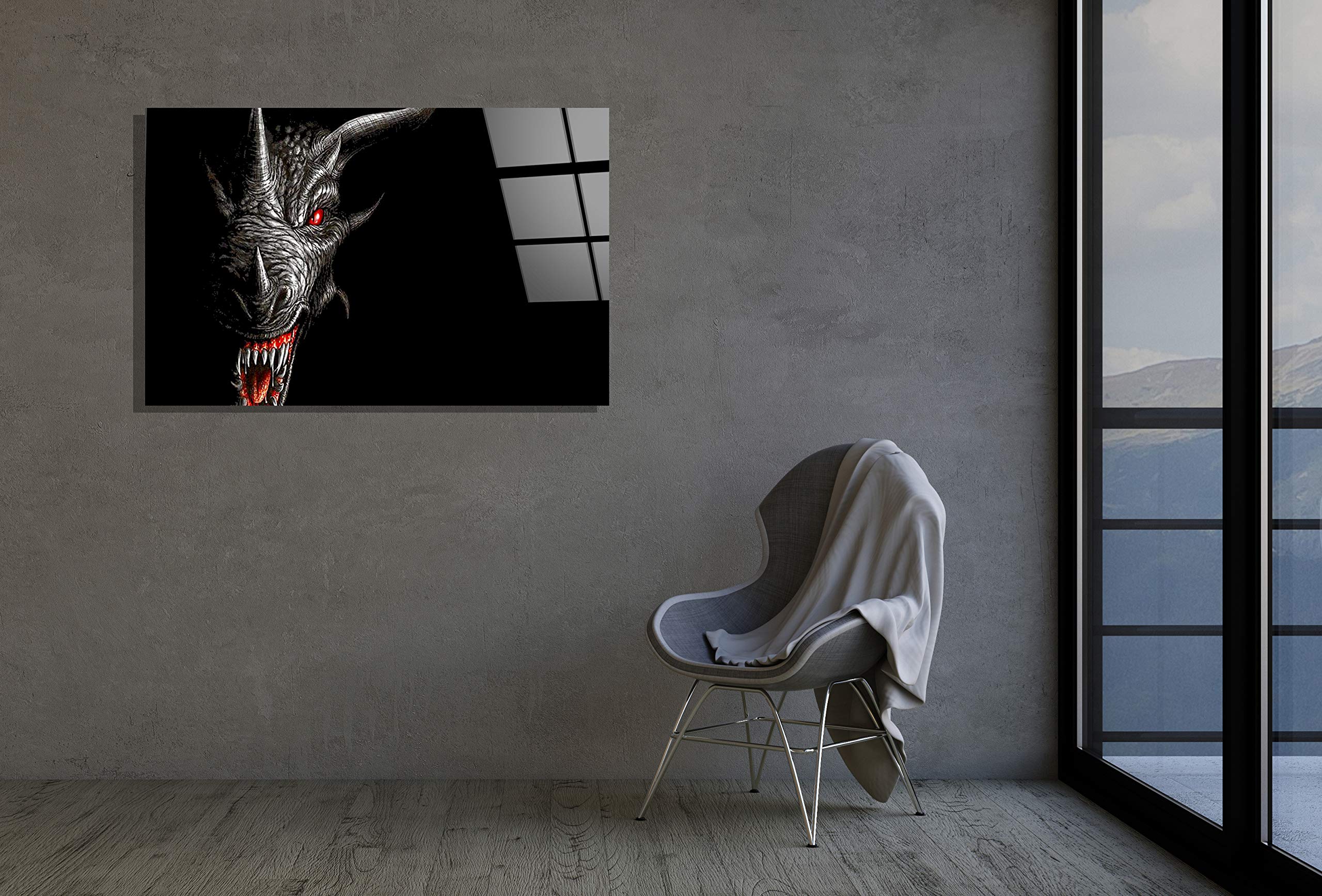 Dark Fantasy Dragon Print Tempered Glass Wall Art - Premium Luxury Home Decor Gift for Living Room, Bedroom, or Office