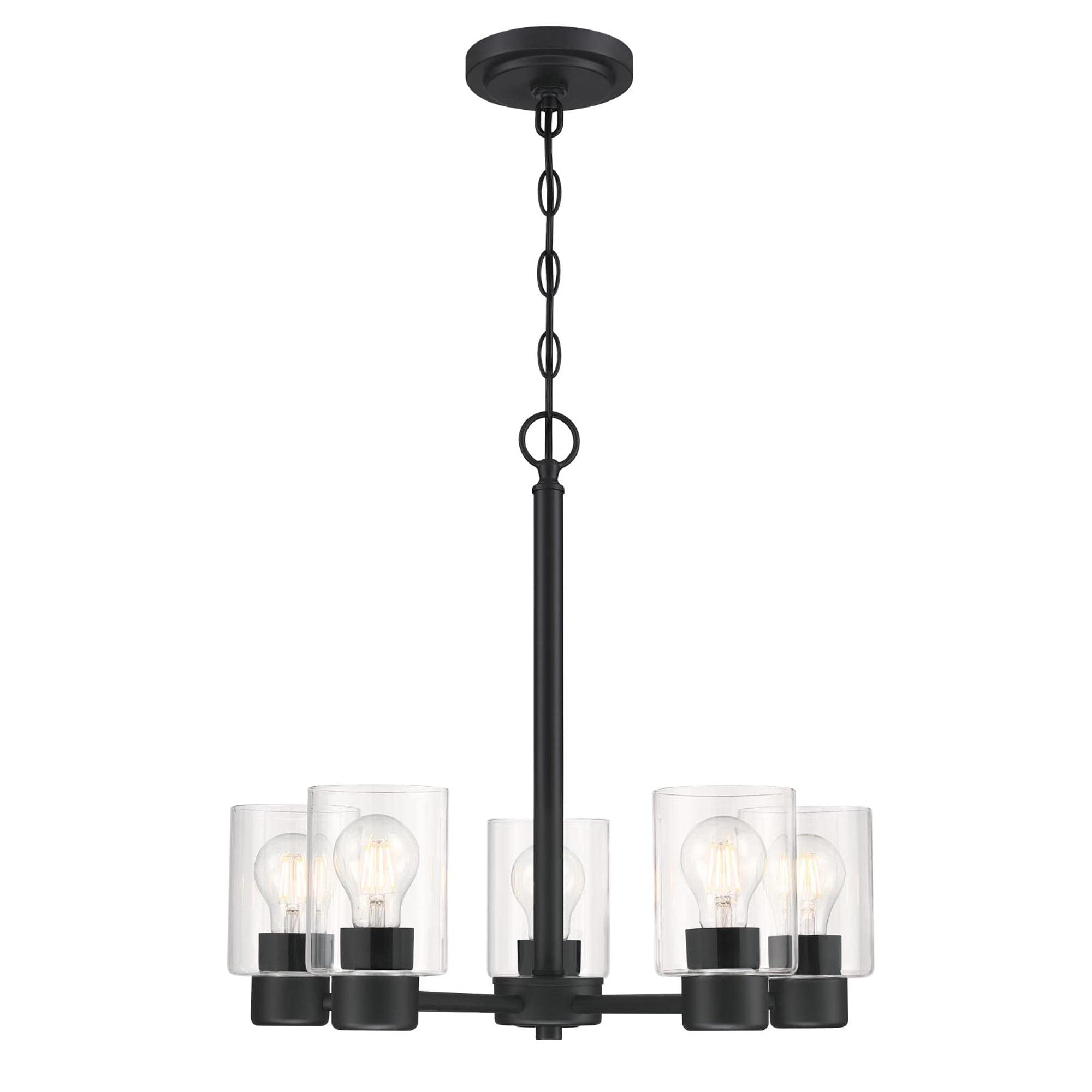 Westinghouse 6115300 Sylvestre Transitional 5-Light Indoor Chandelier - Matte Black Finish with Clear Glass Shades - Perfect for Dining Room, Living Room & Bedroom Lighting