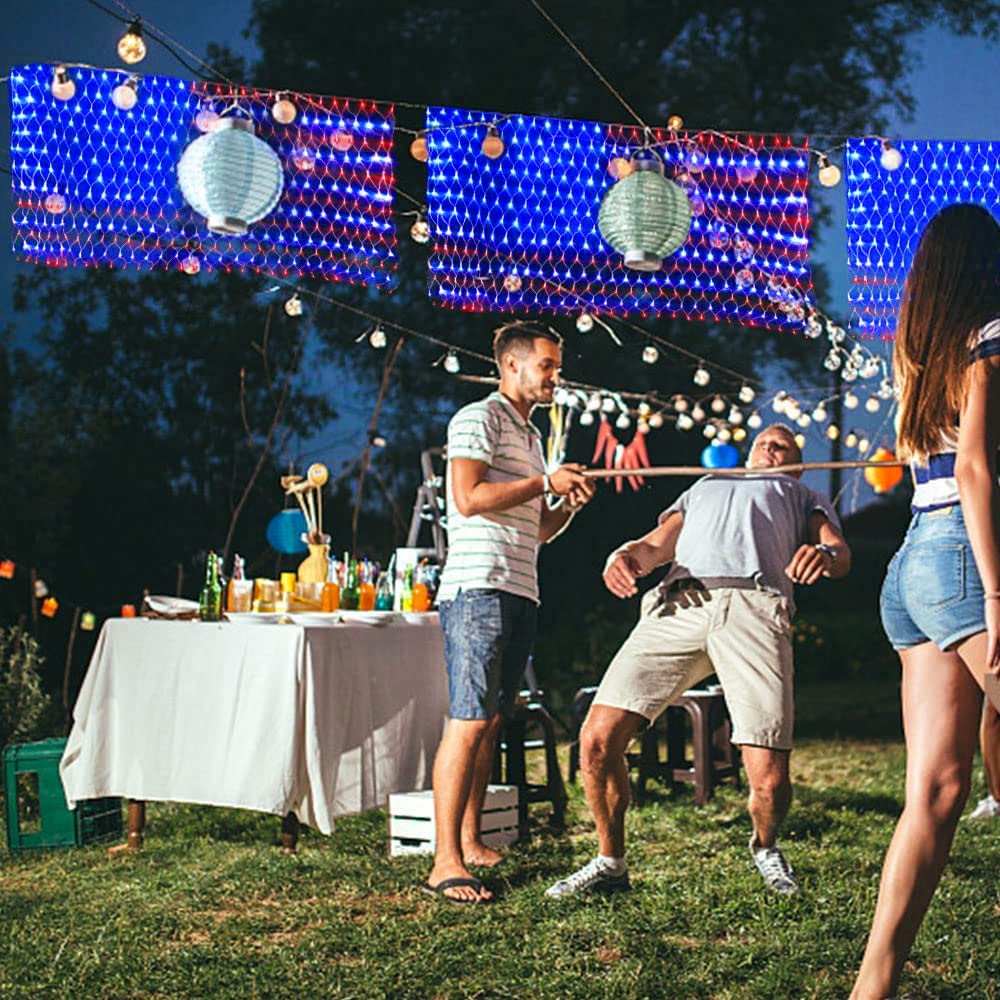 420 LED 24V Red White Blue American Flag Net Lights - Waterproof Patriotic Decorations for 4th of July, Independence Day, Memorial Day & Christmas - Perfect for Outdoor/Indoor Use on Houses, Fences, Trees & Parties