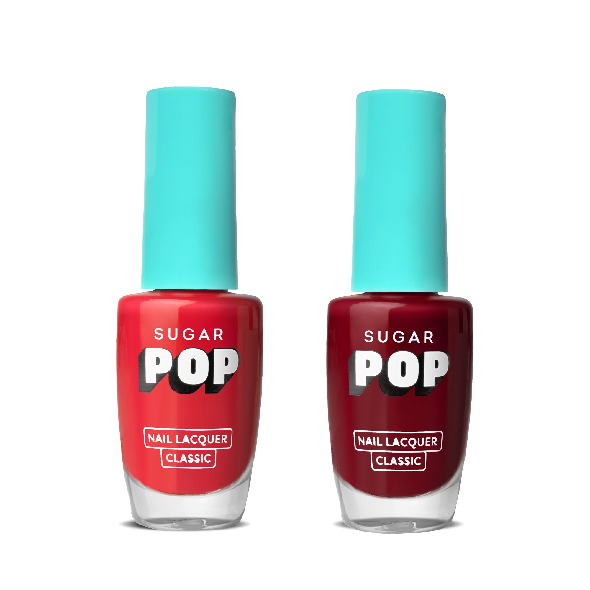SUGAR POP Glossy Finish Nail Polish Set - 13 Red Alert & 15 Bold Please (10ml x 2) - Long Lasting Nail Lacquer for Women - Perfect for Parties, Weddings & Everyday Wear