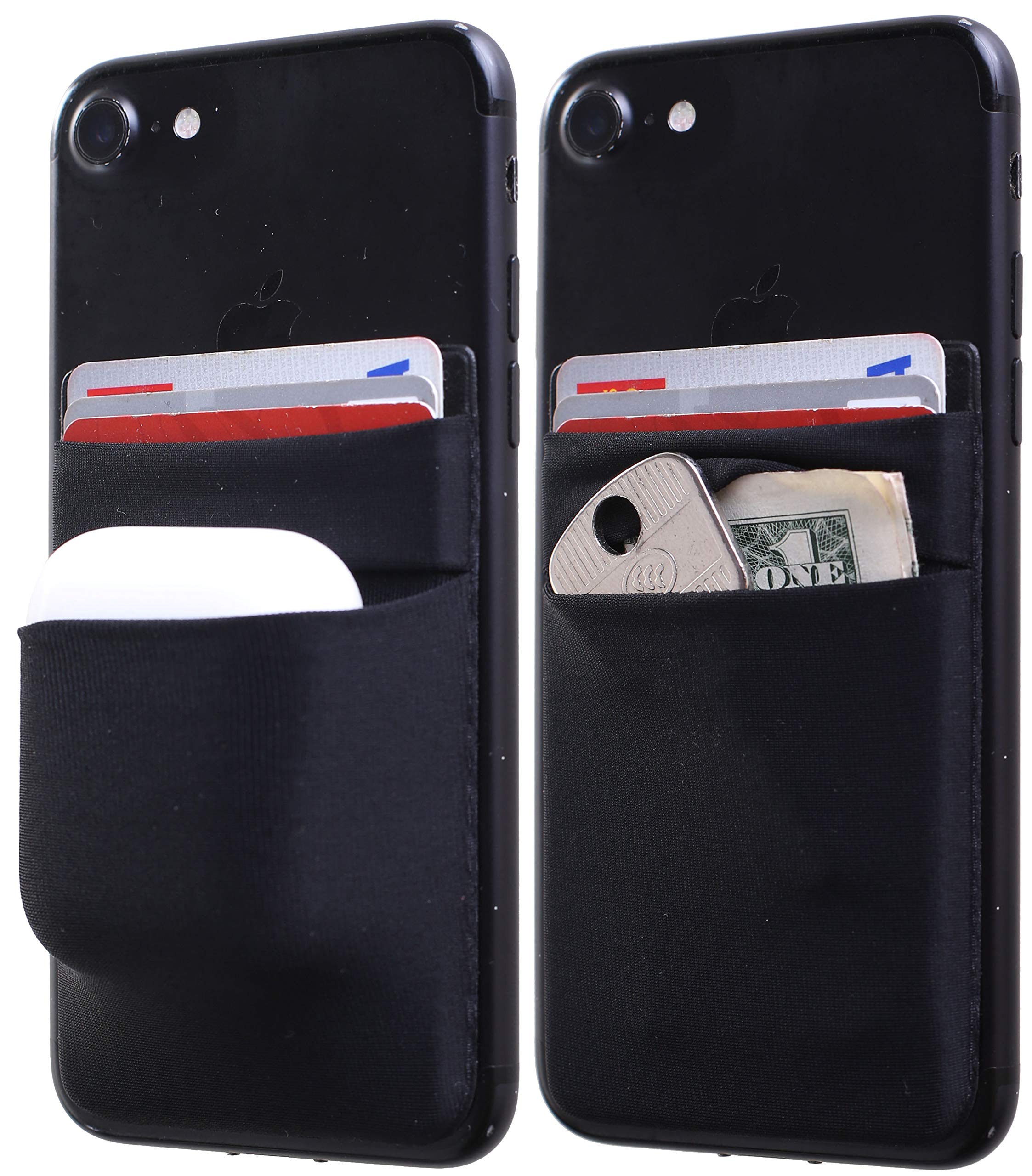 2-Pack Phone Wallet Sticker - Double Pocket Credit Card Holder for iPhone & Android - Secure ID & Card Holder for Back of Phone (Black) - Perfect for Travel, Shopping & Everyday Use