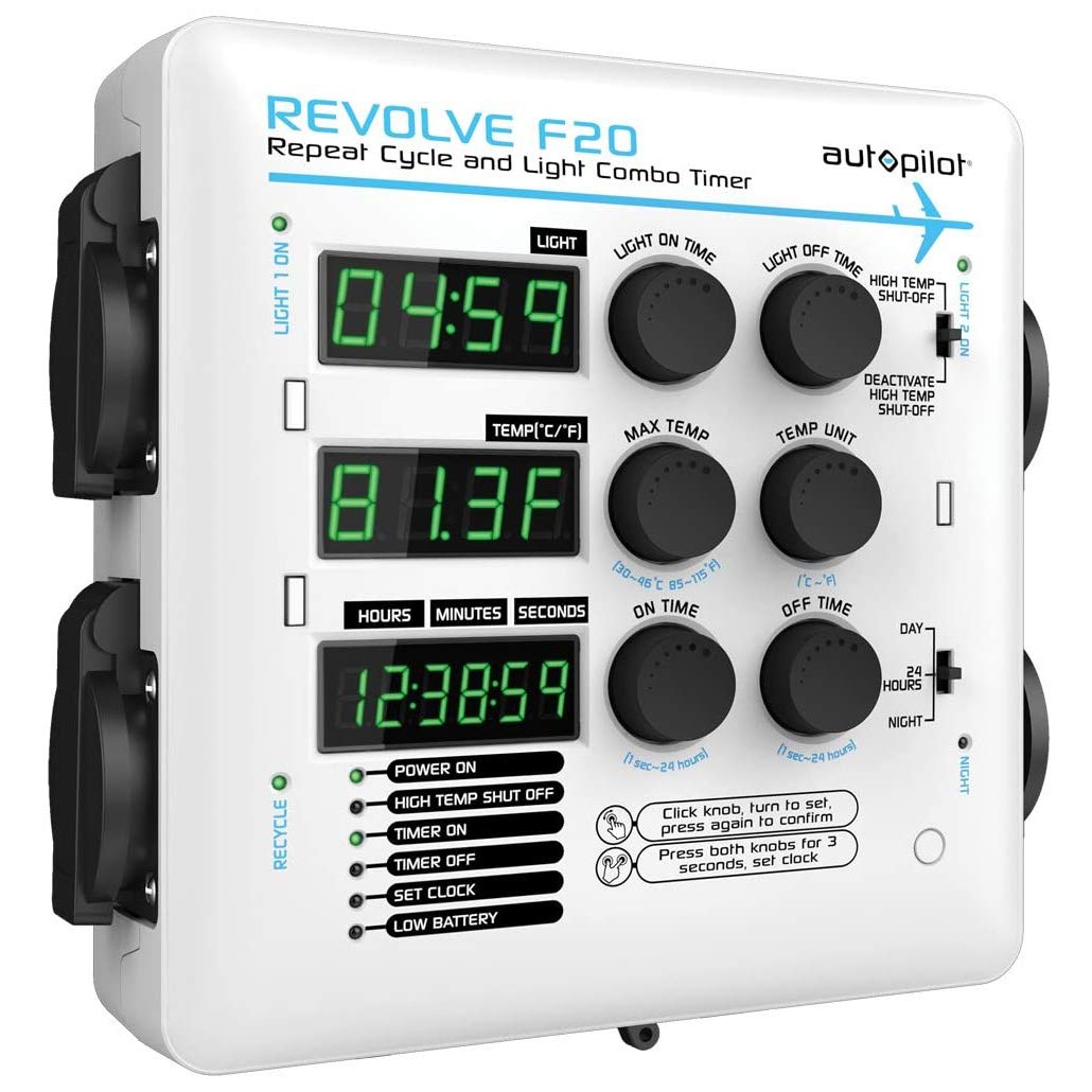 Autopilot APE2200 Revolve F20 Repeat Cycle Timer with Light Combo - White | Perfect for Indoor Hydroponics & Greenhouse Automation