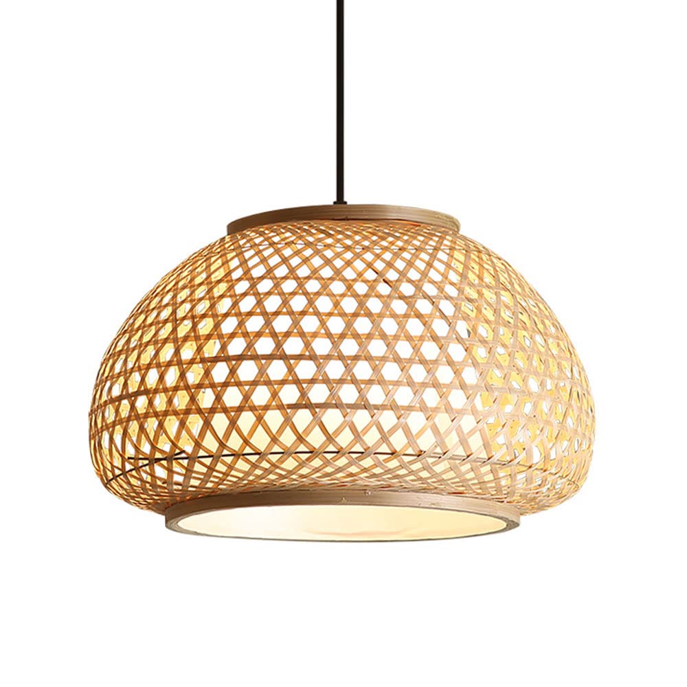 Bamboo Art Pendant Light - Chinese Style Wicker Lantern Suspension Lighting with E27 Socket for Kitchen Island, Bedroom, Restaurant & Coffee Bar | Rustic Home Decor & Ambient Dining Lighting
