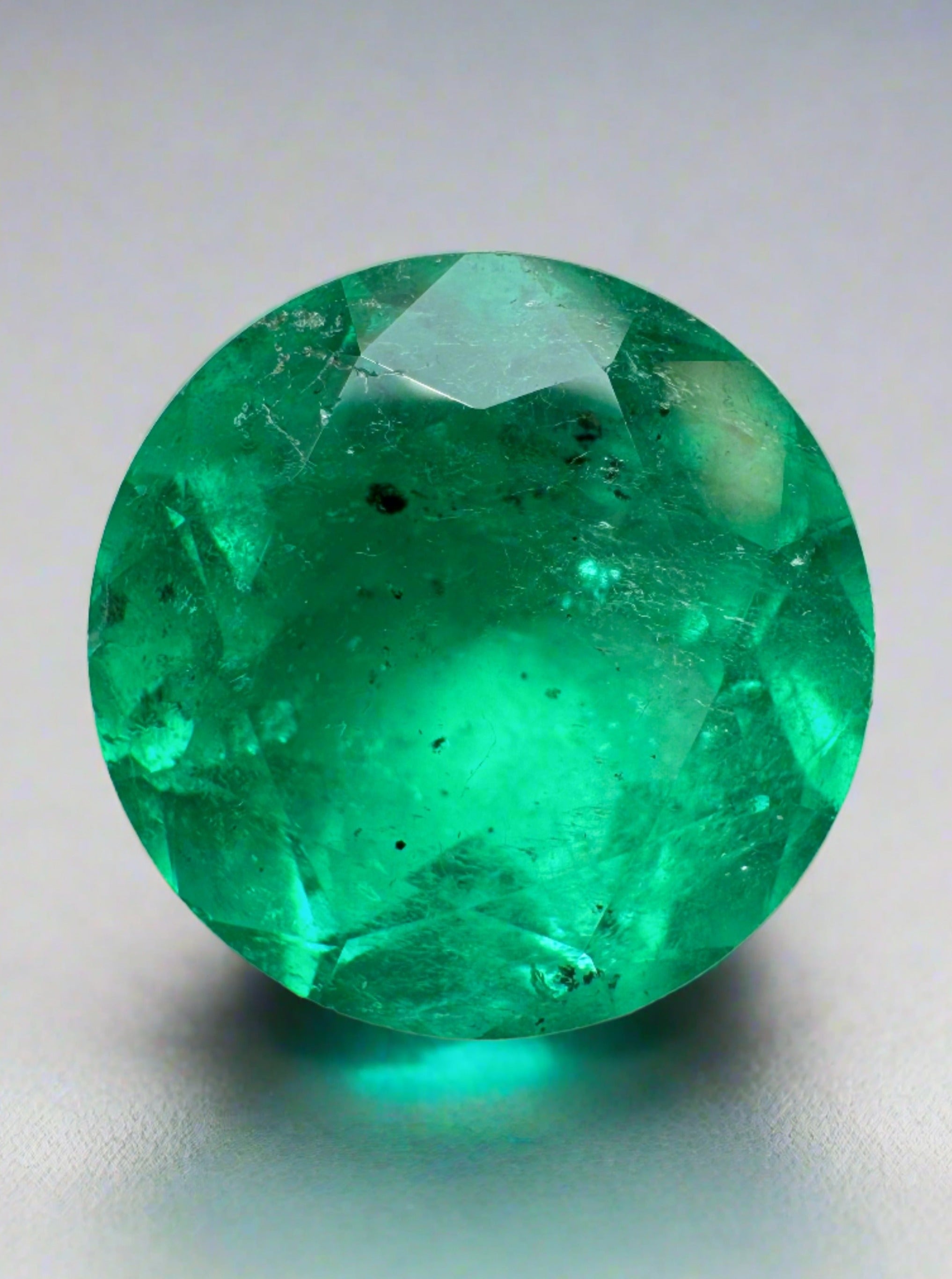 6.16 Carat 12x12mm Natural Round Loose Colombian Emerald with Freckled Green Color - Perfect for Jewelry Making, Engagement Rings & Luxury Gifts