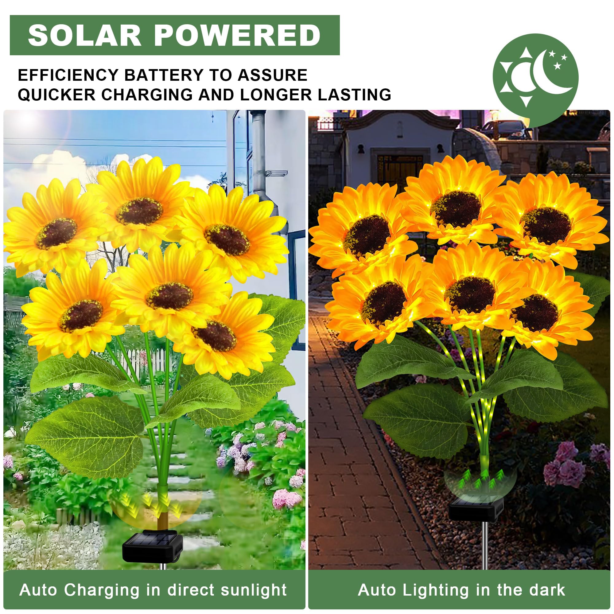 Solar Sunflower Lights Outdoor - 24 LED Sunflower Garden Stake Lights (4 Pack) - Waterproof Solar Powered Decorative Lights for Yard, Lawn, Pathway & Patio Decor