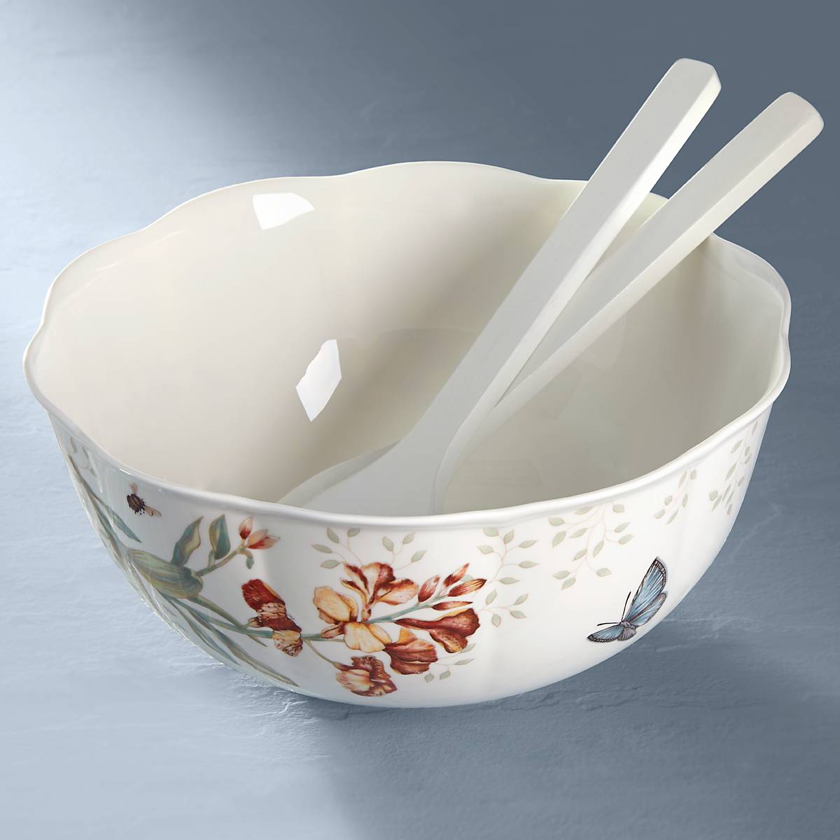 Butterfly Meadow Salad Bowl Set with Serving Utensils - Perfect for Garden Parties, Picnics & Family Dinners