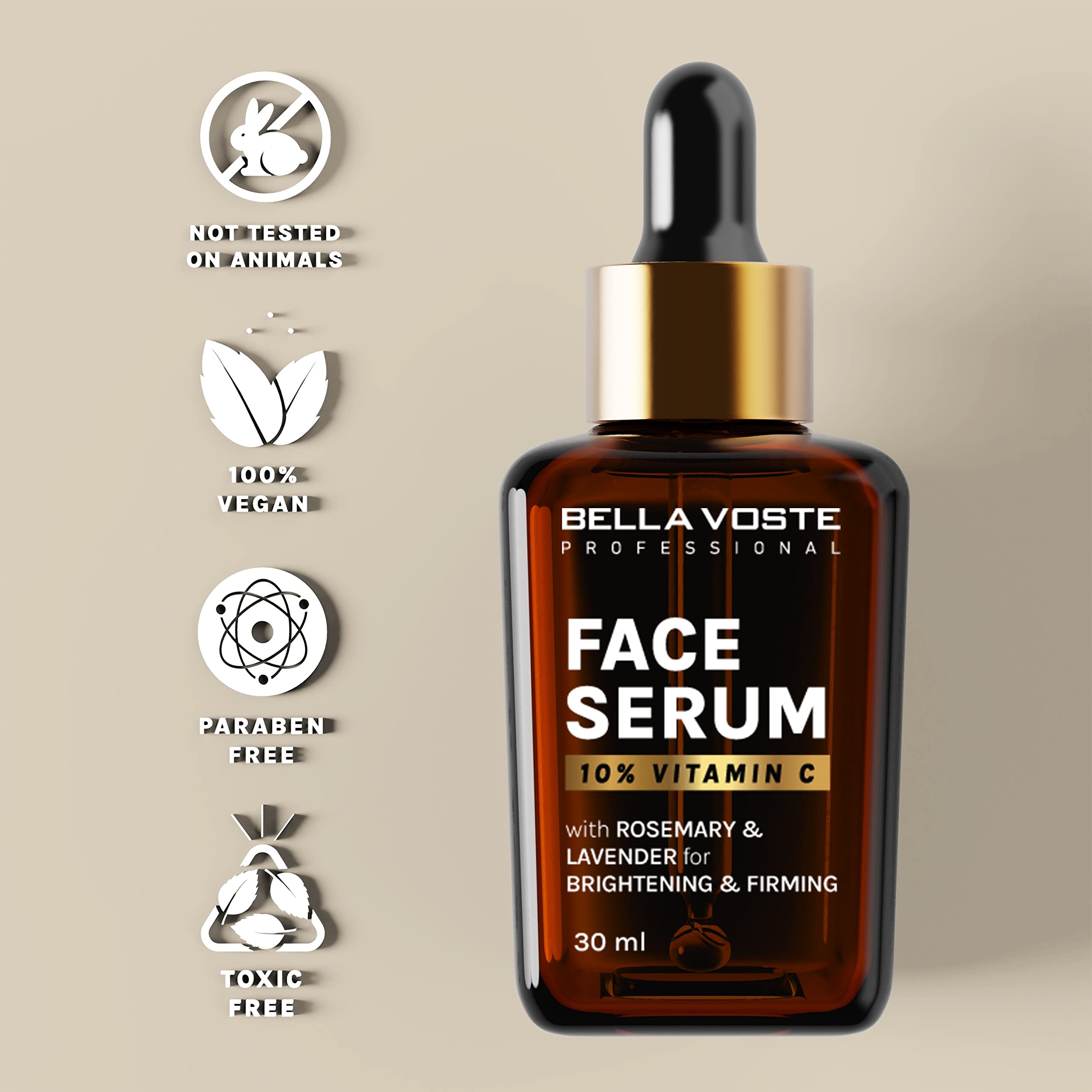 Bella voste Professional 10% Vitamin C Face Serum with Rosemary & Lavender - Brightening & Firming Anti-Aging Treatment for Glowing Skin | Day & Night Use for All Skin Types